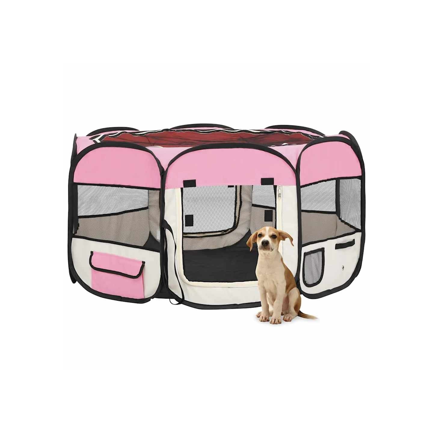 Parc pliable pour chien avec sac de transport Rose 125x125x61cm