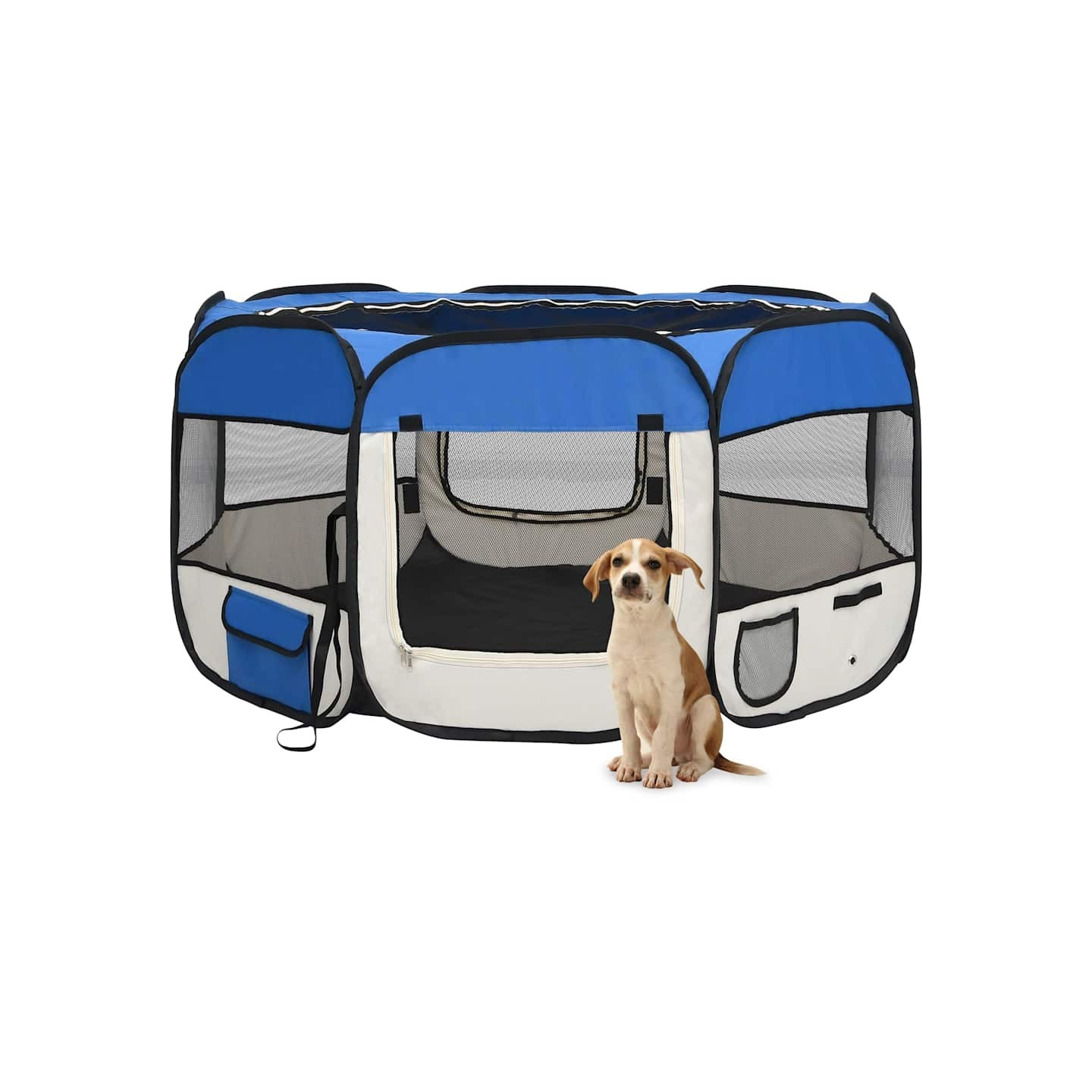 Parc pliable pour chien avec sac de transport Bleu 125x125x61cm