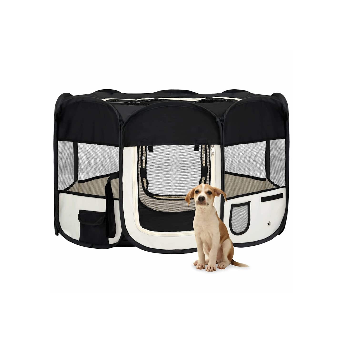 Parc pliable pour chien avec sac de transport Noir 125x125x61cm