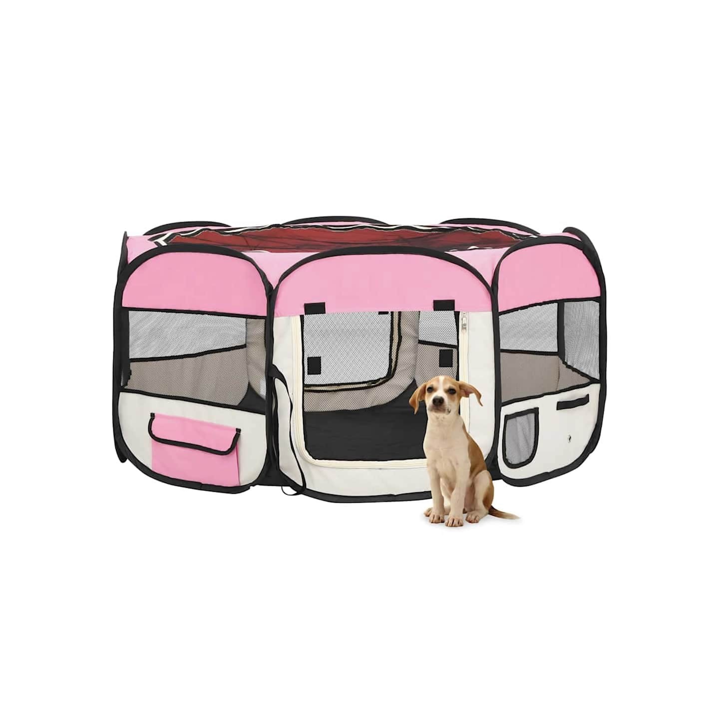 Parc pliable pour chien avec sac de transport Rose 145x145x61cm