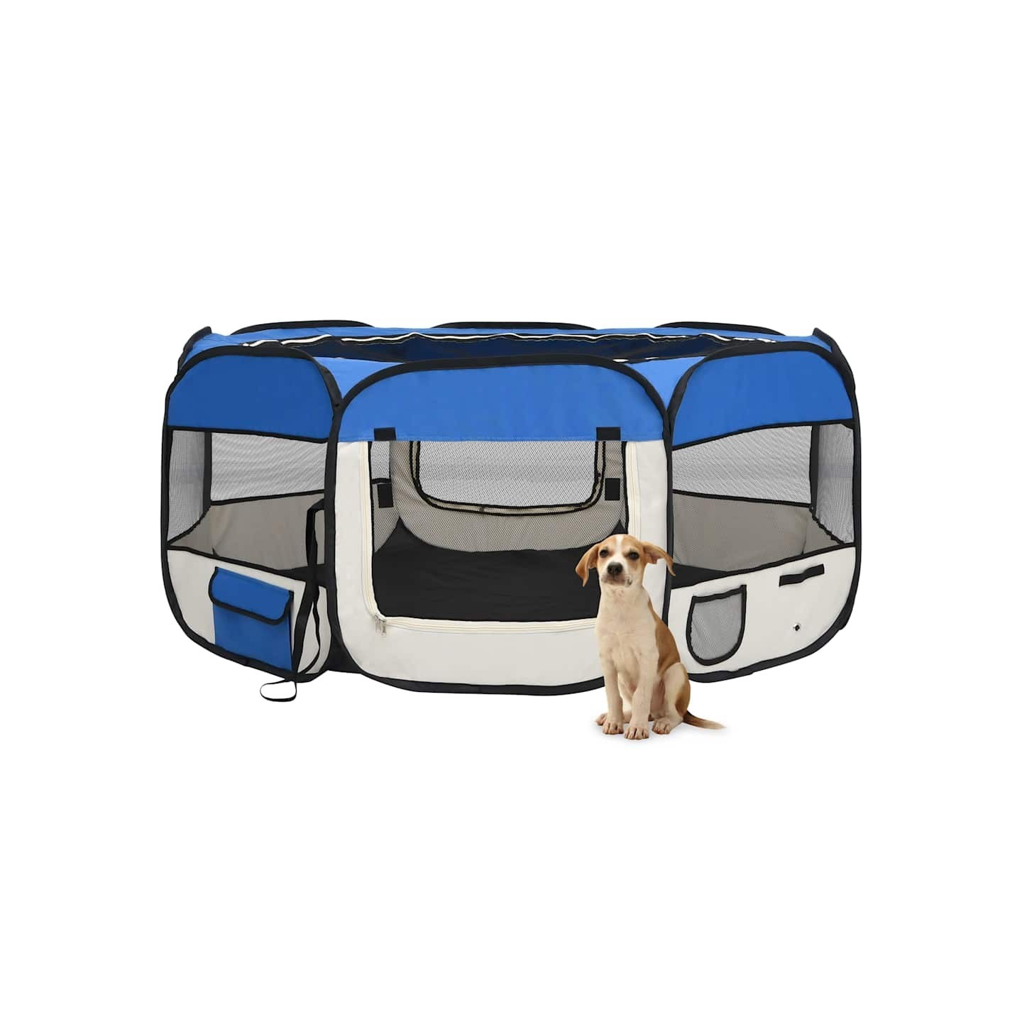 Parc pliable pour chien avec sac de transport Bleu 145x145x61cm