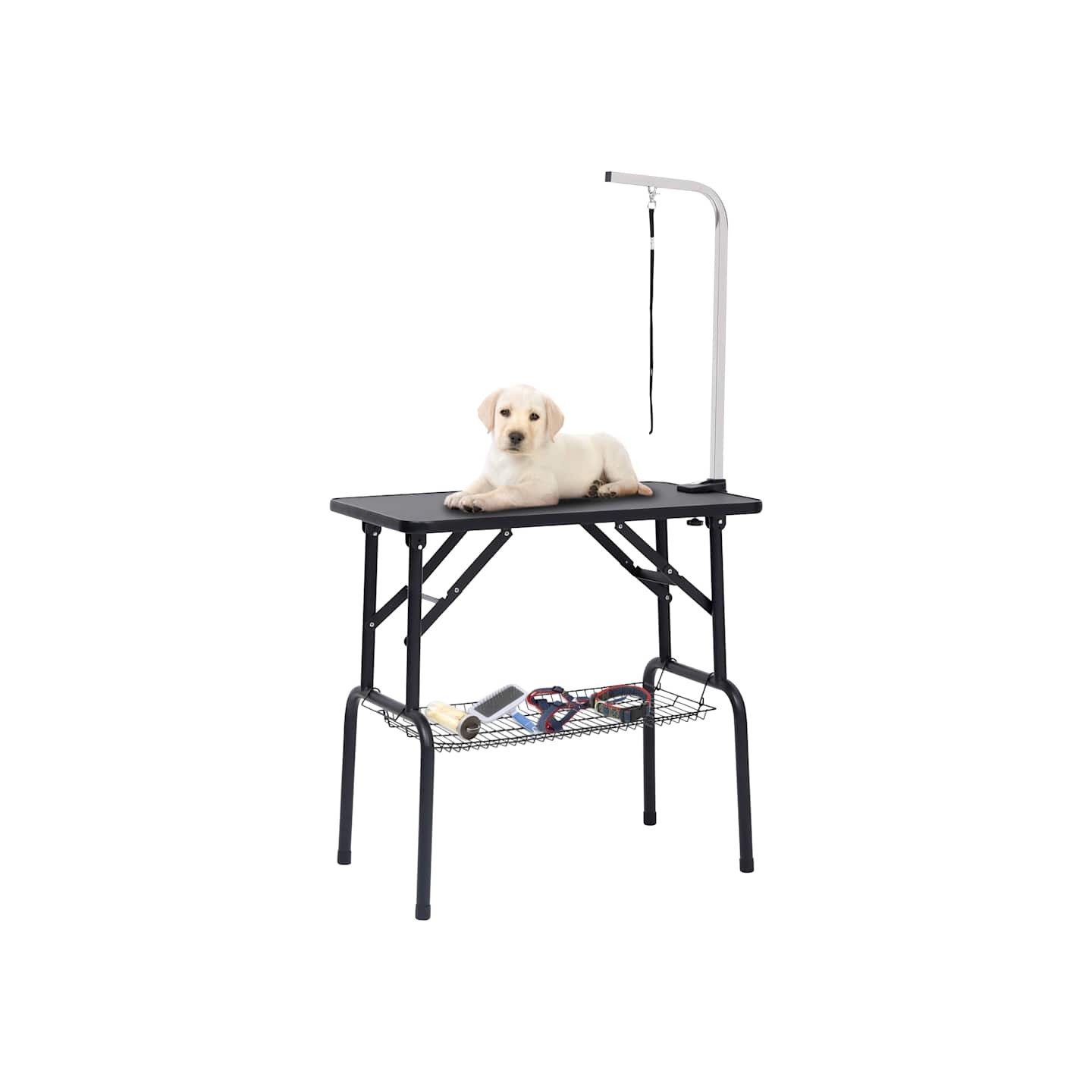 Table de toilettage réglable de chiens avec 1 boucle et panier