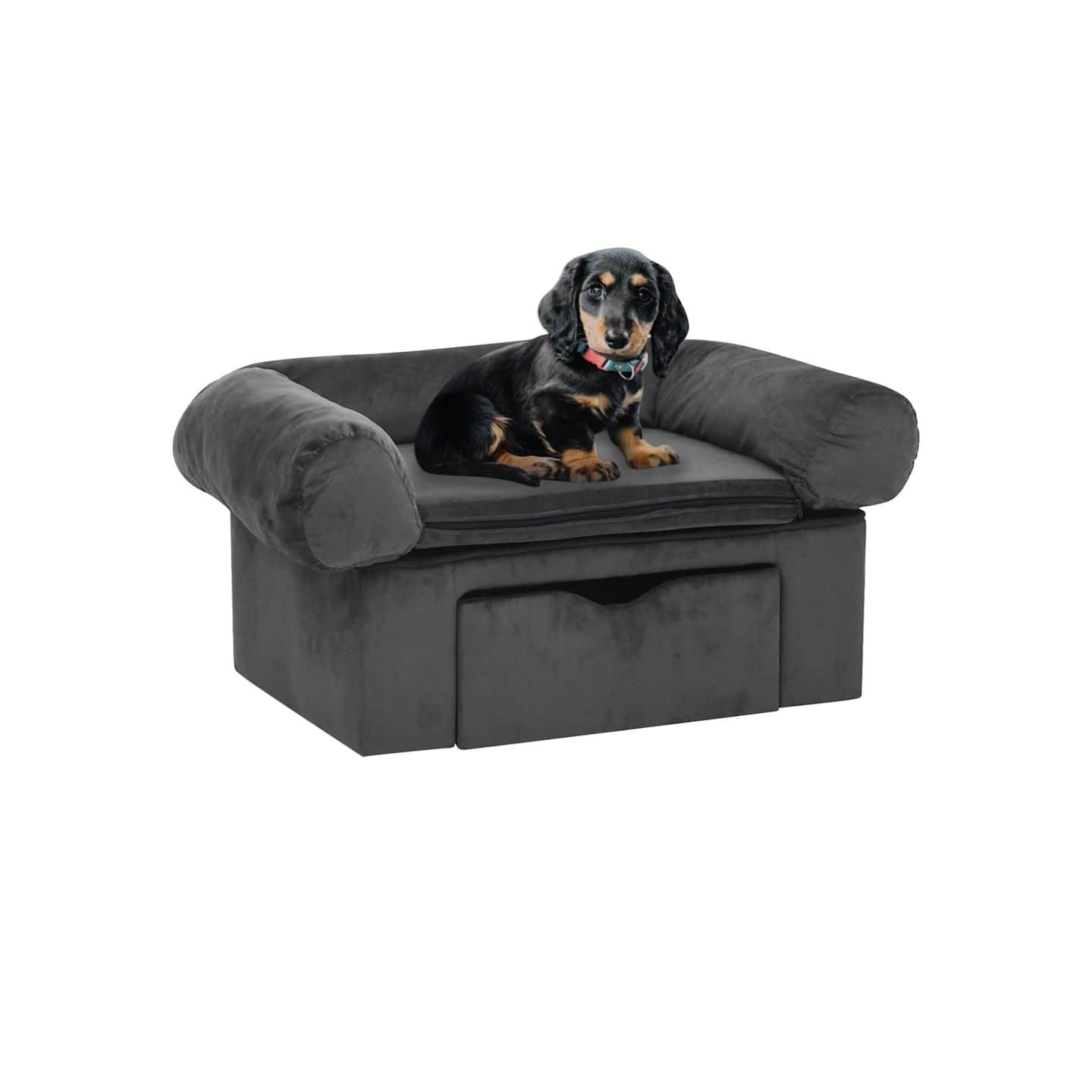 Canapé pour chien avec tiroir Gris foncé 75x50x38 cm Peluche
