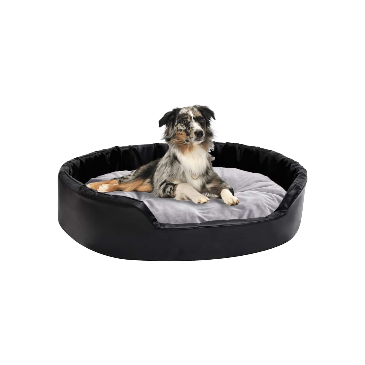 Lit chiens Noir et gris 90x79x20 cm Peluche et similicuir