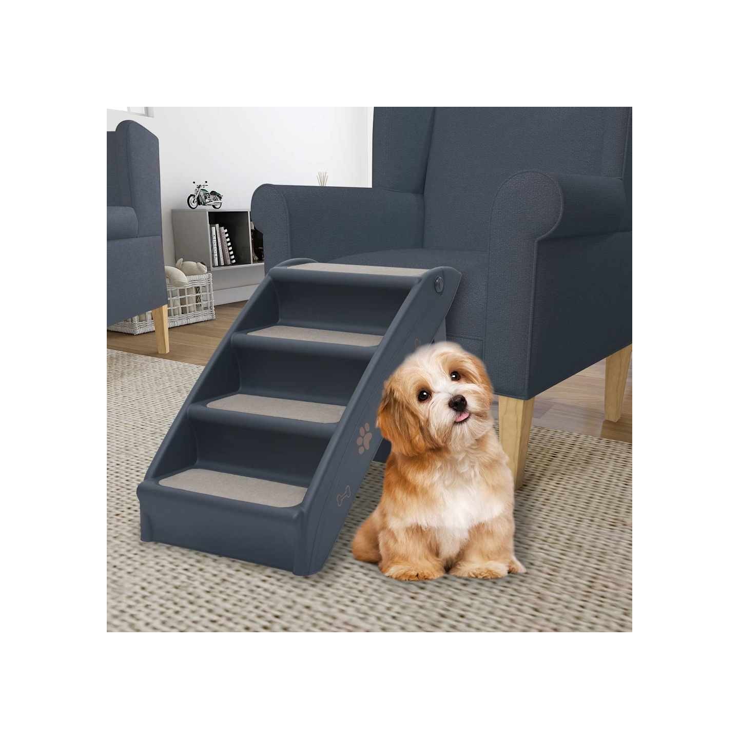Escalier pliable à 4 marches pour chiens Gris foncé