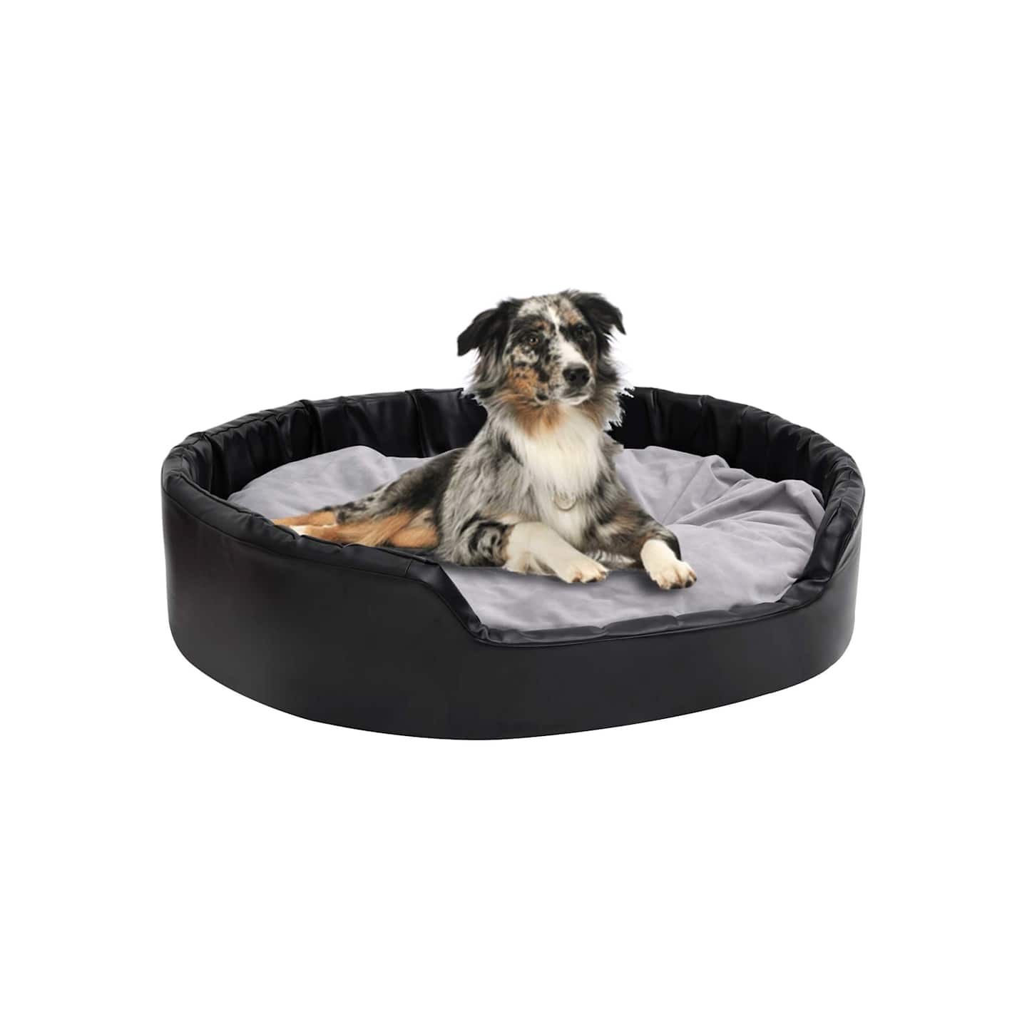 Lit chiens Noir et gris 99x89x21 cm Peluche et similicuir