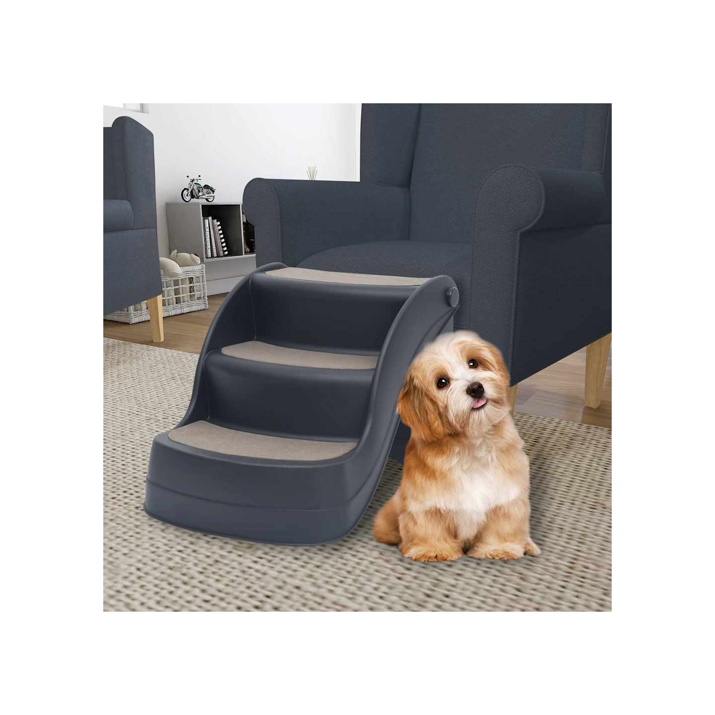 Escalier pliable à 3 marches pour chiens Gris foncé