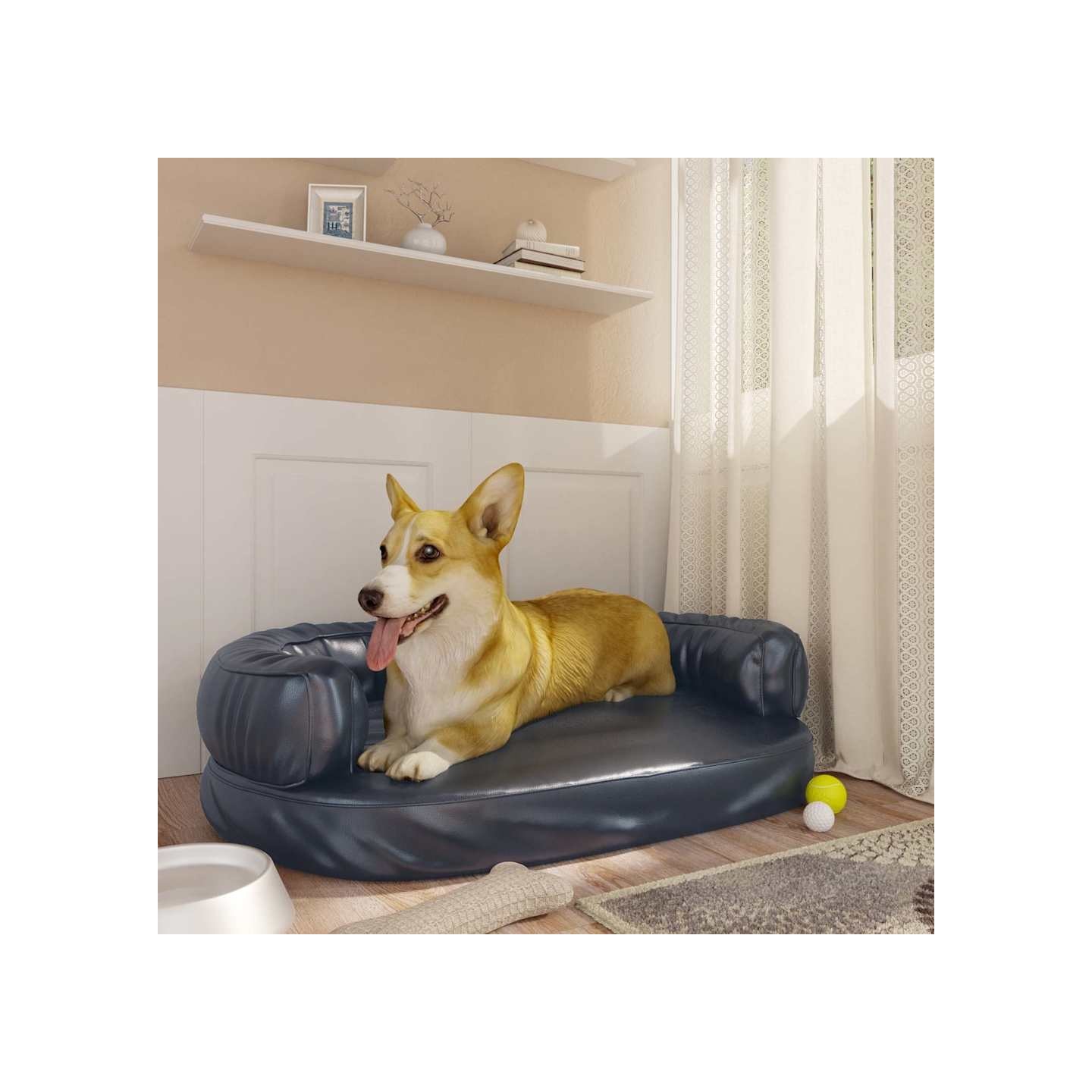 Lit pour chien ergonomique Mousse Bleu foncé 75x53cm Similicuir