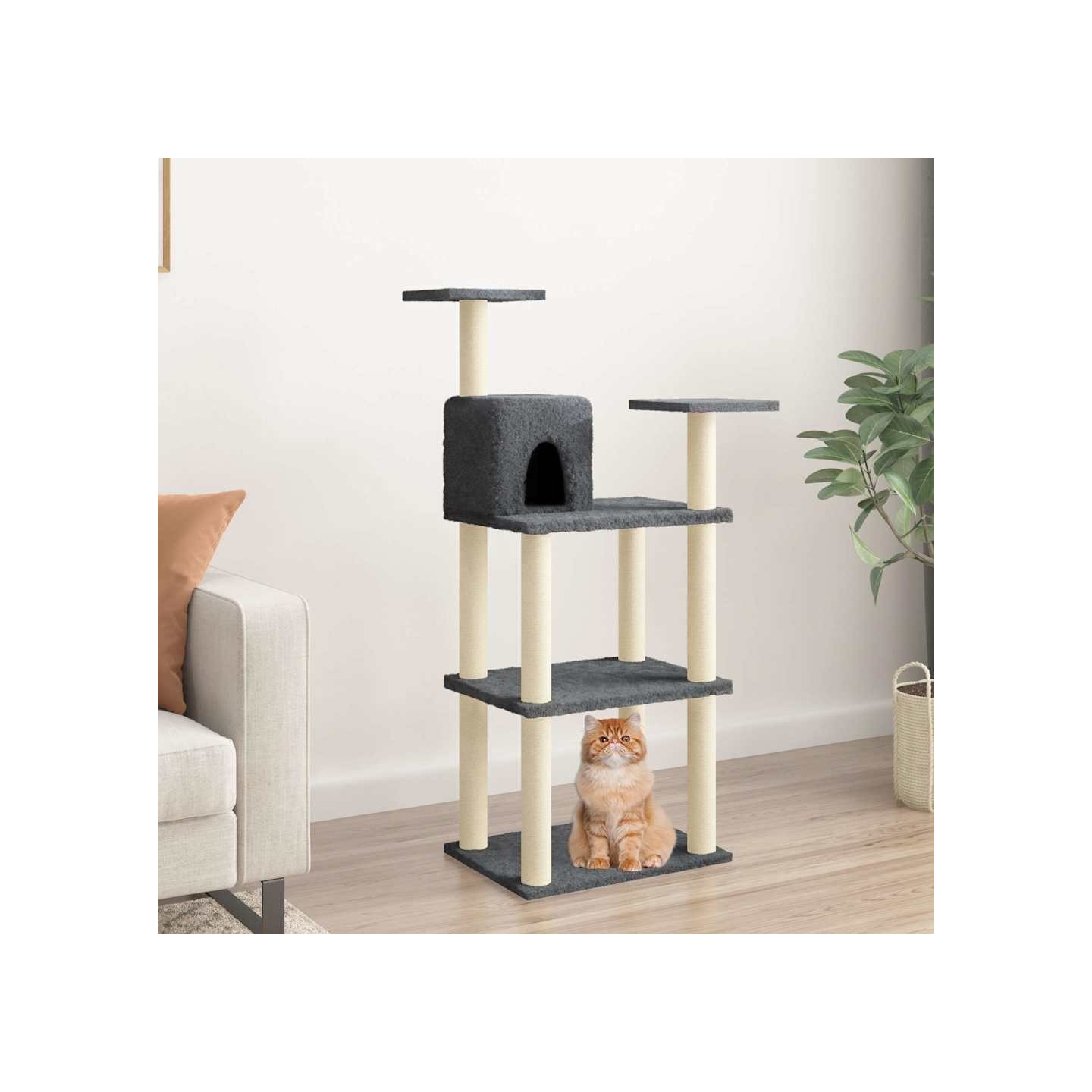 Arbre à chat avec griffoirs en sisal gris foncé 118,5 cm