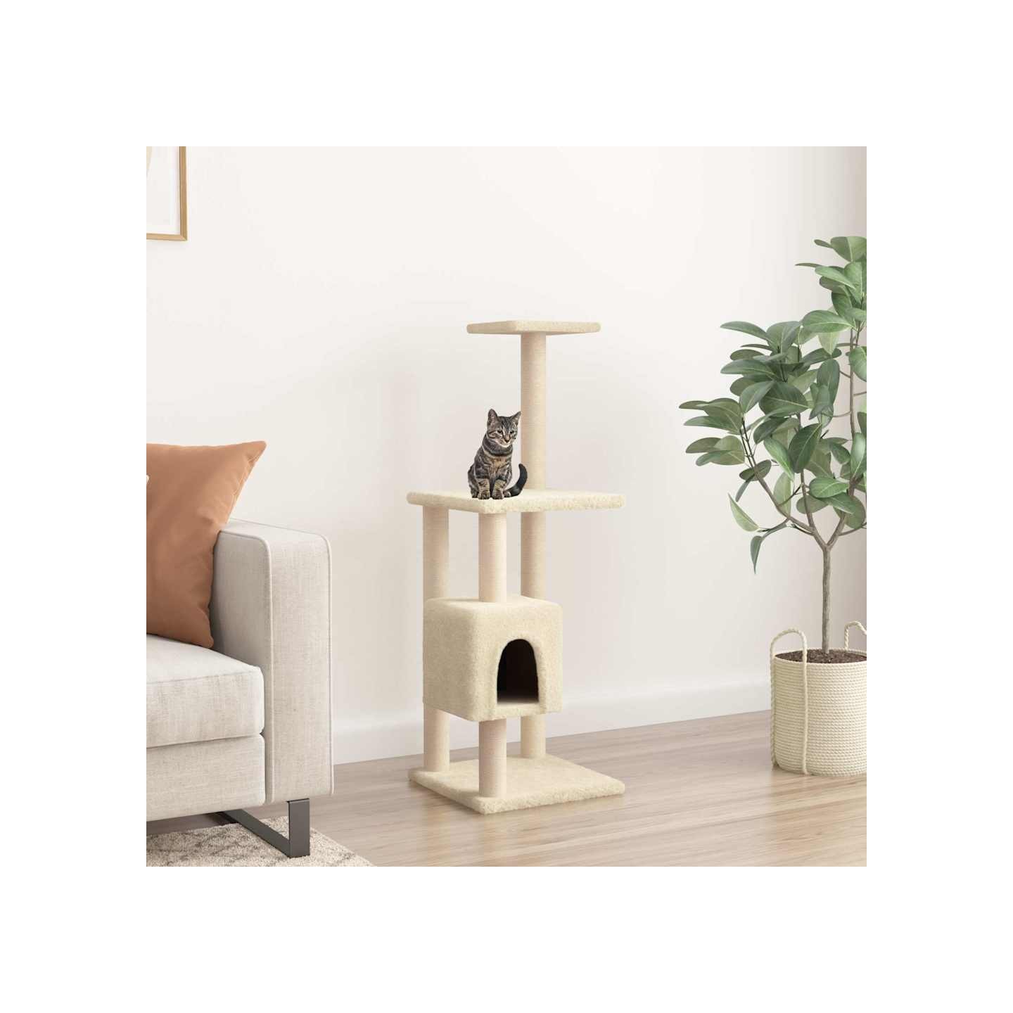 Arbre à chat avec griffoirs en sisal Crème 104 cm