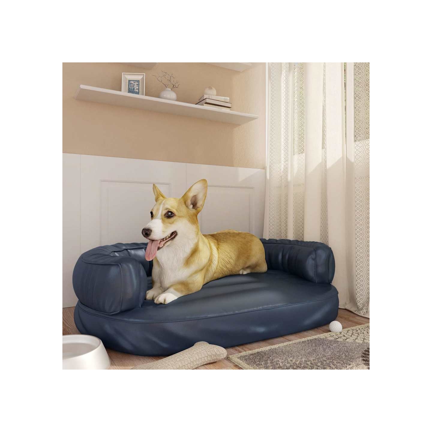 Lit pour chien ergonomique Mousse Bleu foncé 88x65cm Similicuir
