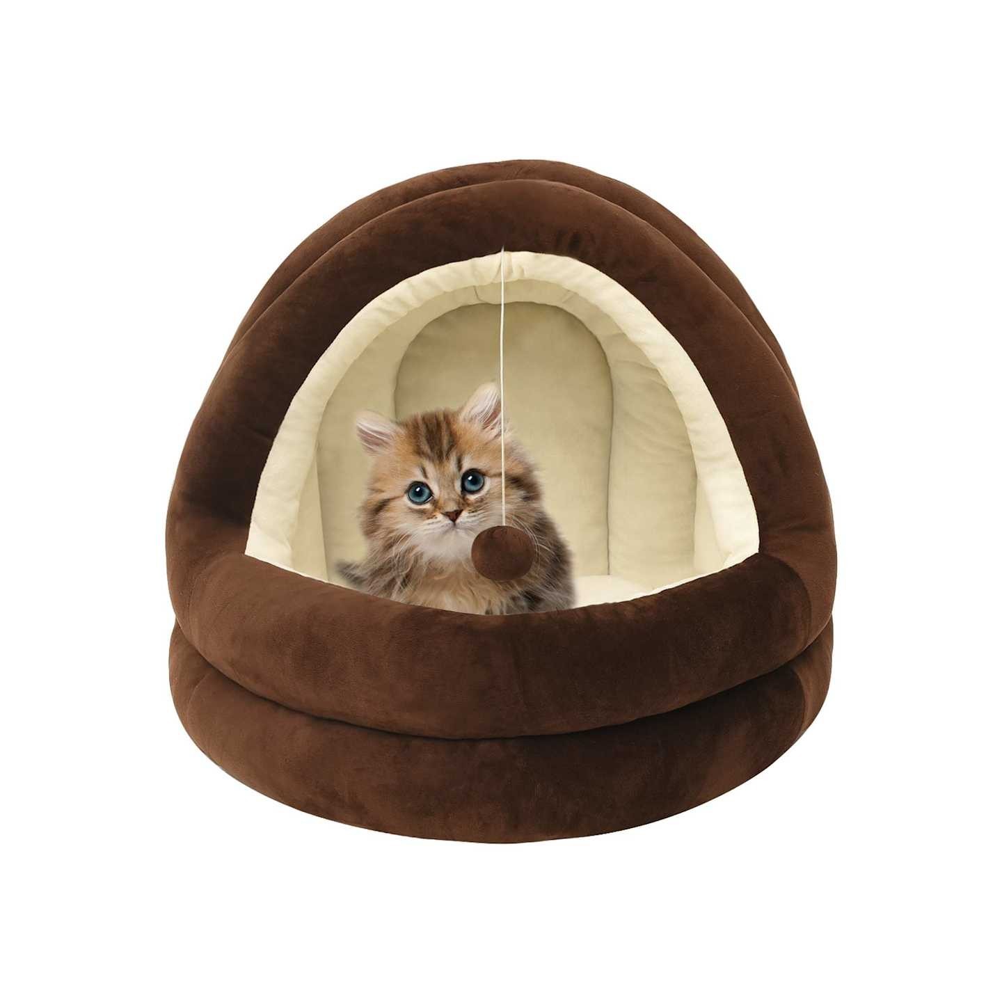 Lit pour chat 40x40x35 cm Marron et crème