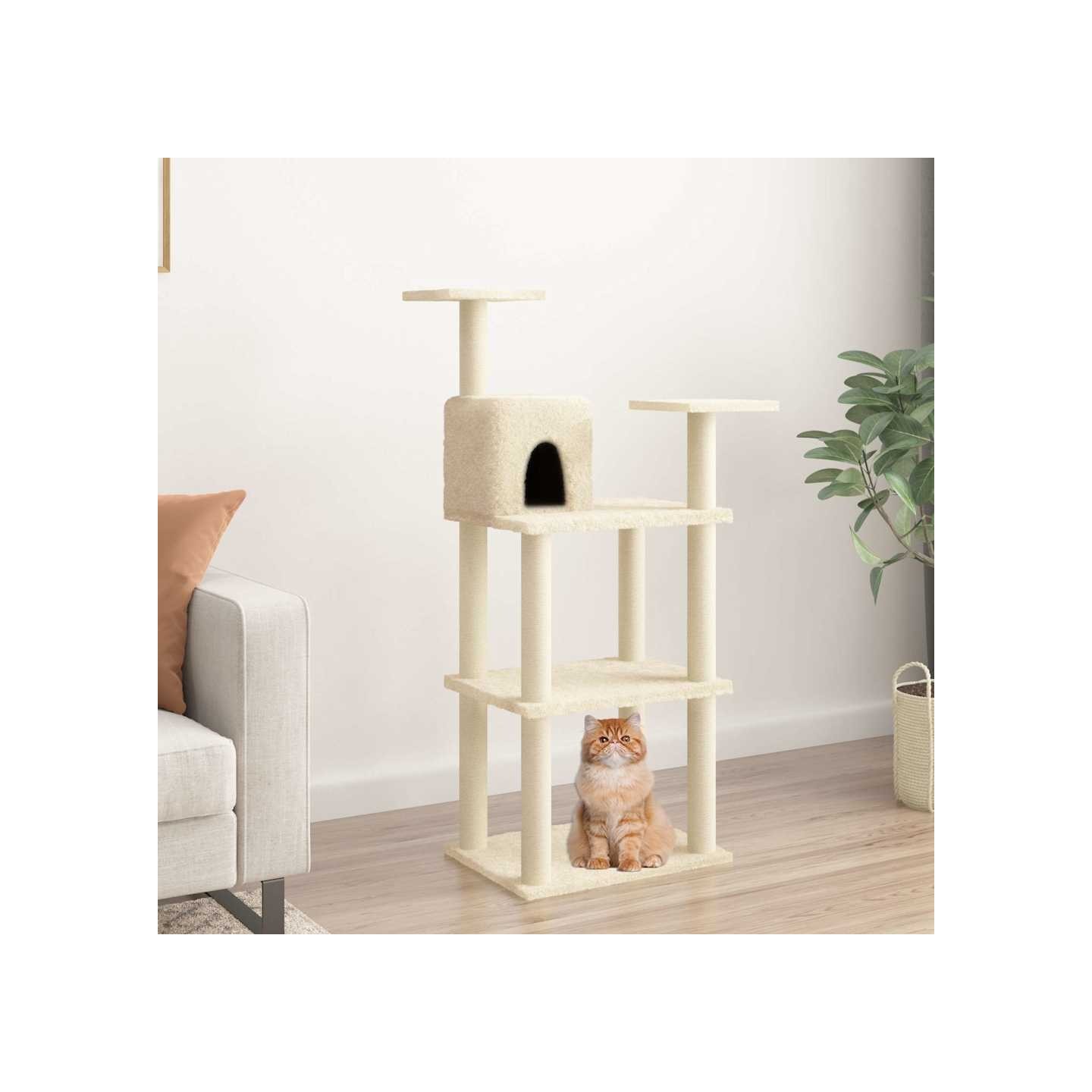 Arbre à chat avec griffoirs en sisal crème 118,5 cm