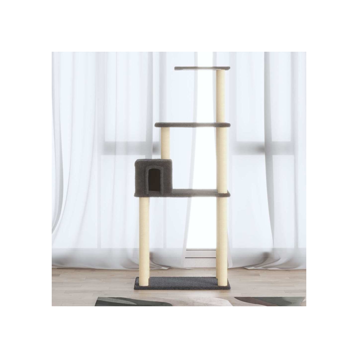 Arbre à chat avec griffoirs en sisal Gris foncé 147 cm