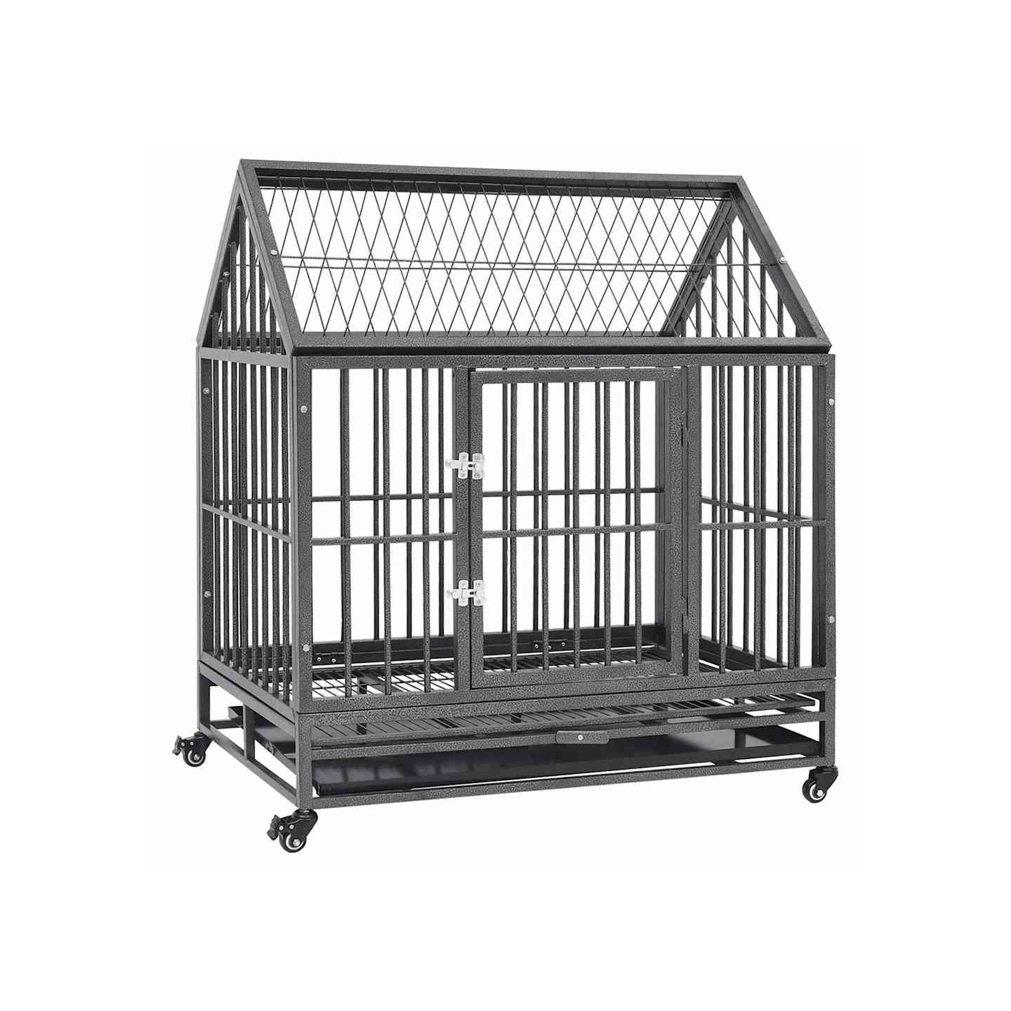 Cage pour chien avec roues et toit Acier 92x62x106 cm