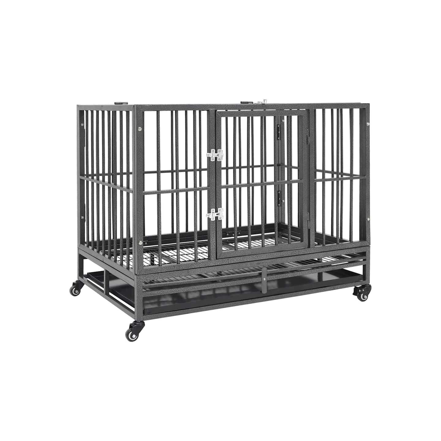 Cage pour chien avec roues et toit Acier 102x72x85 cm