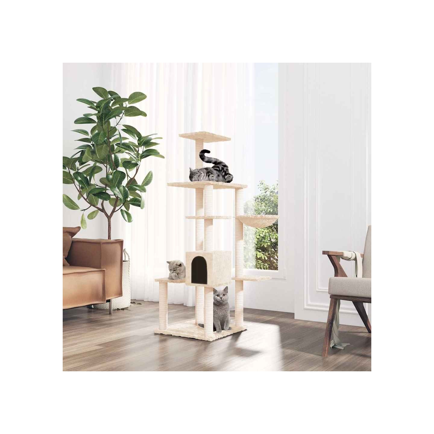 Arbre à chat avec griffoirs en sisal Crème 142 cm