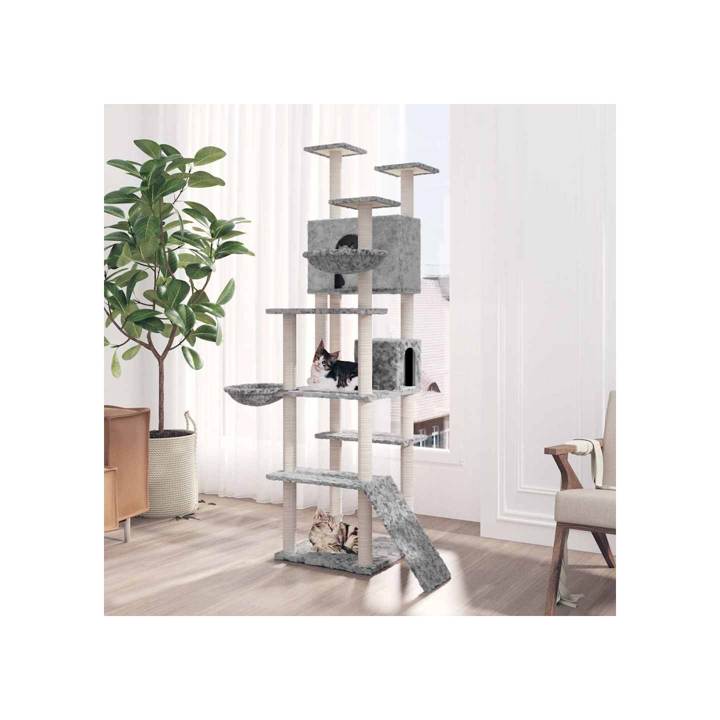 Arbre à chat avec griffoirs en sisal Gris clair 191 cm