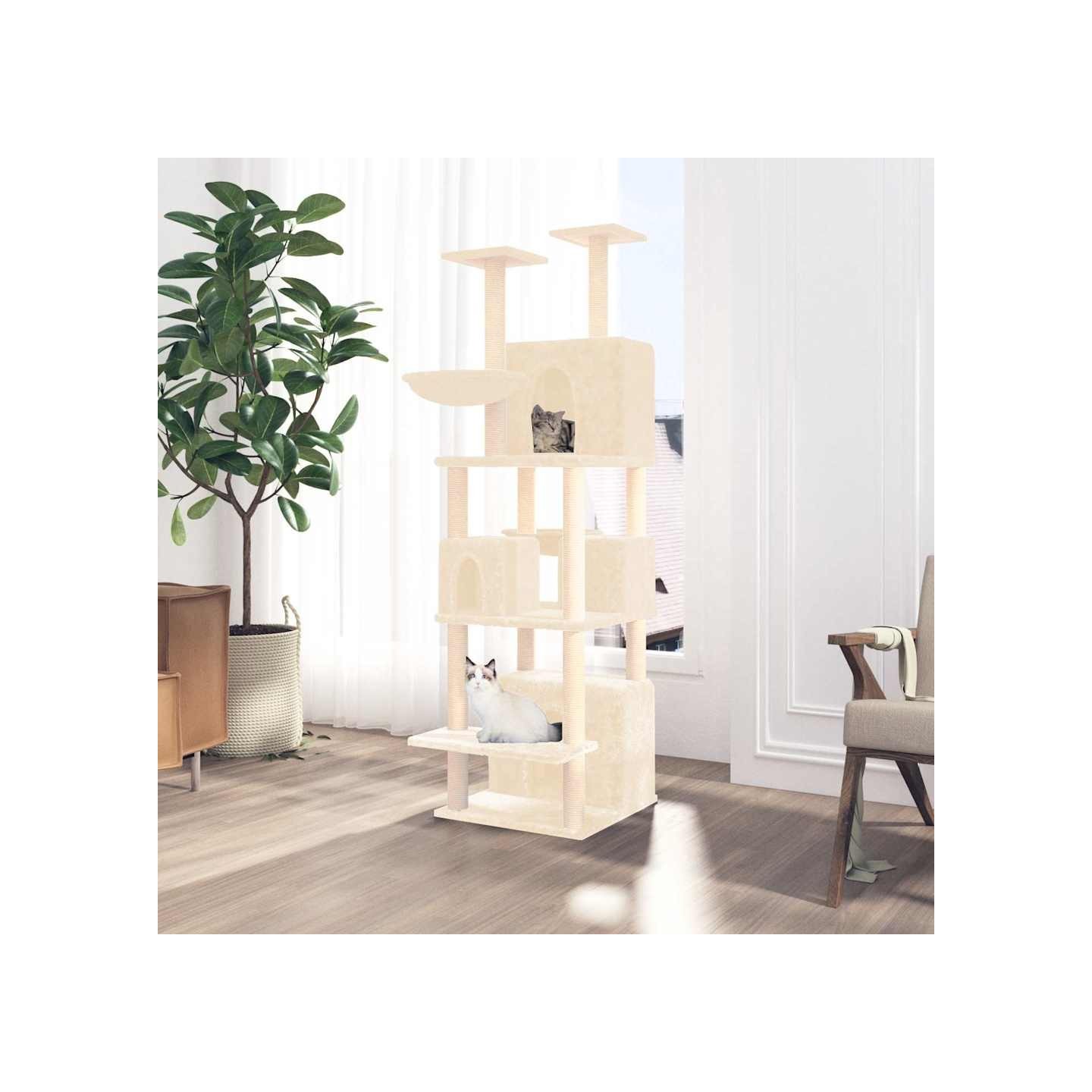 Arbre à chat avec griffoirs en sisal Crème 180 cm