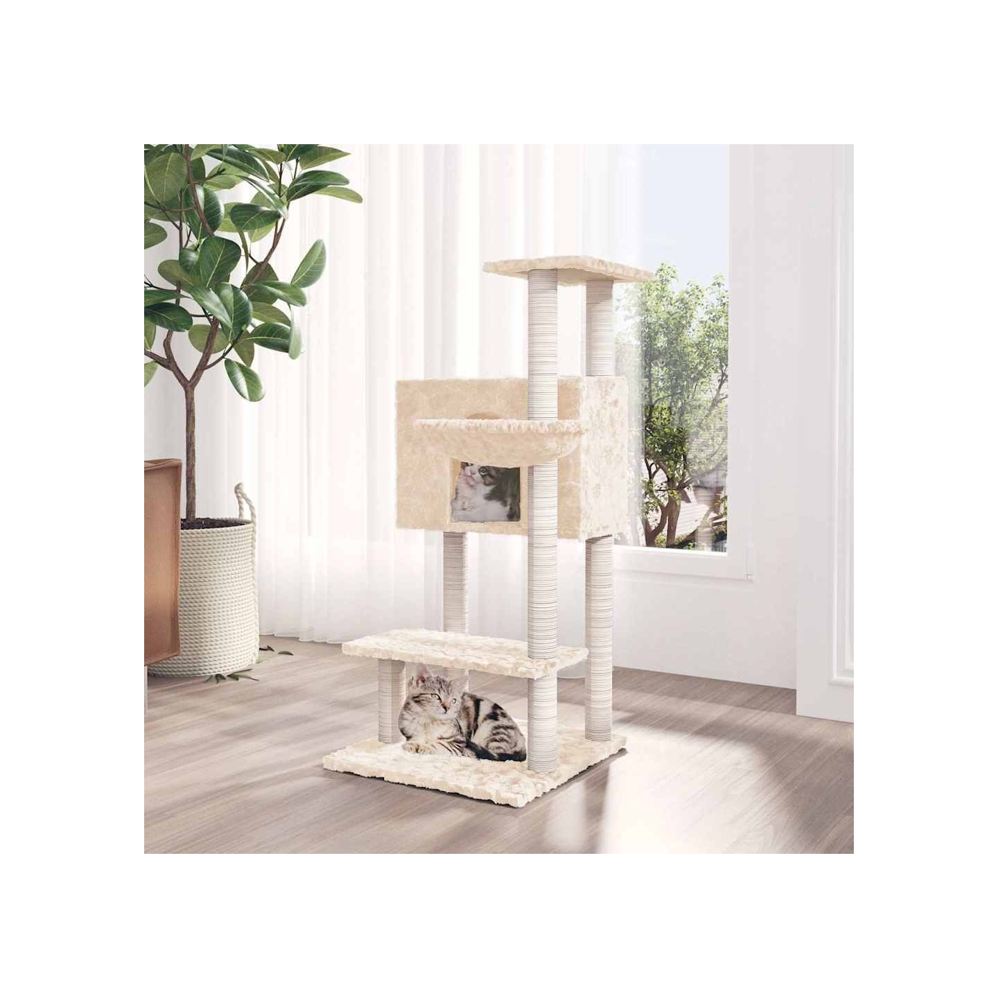 Arbre à chat avec griffoirs en sisal Crème 108,5 cm