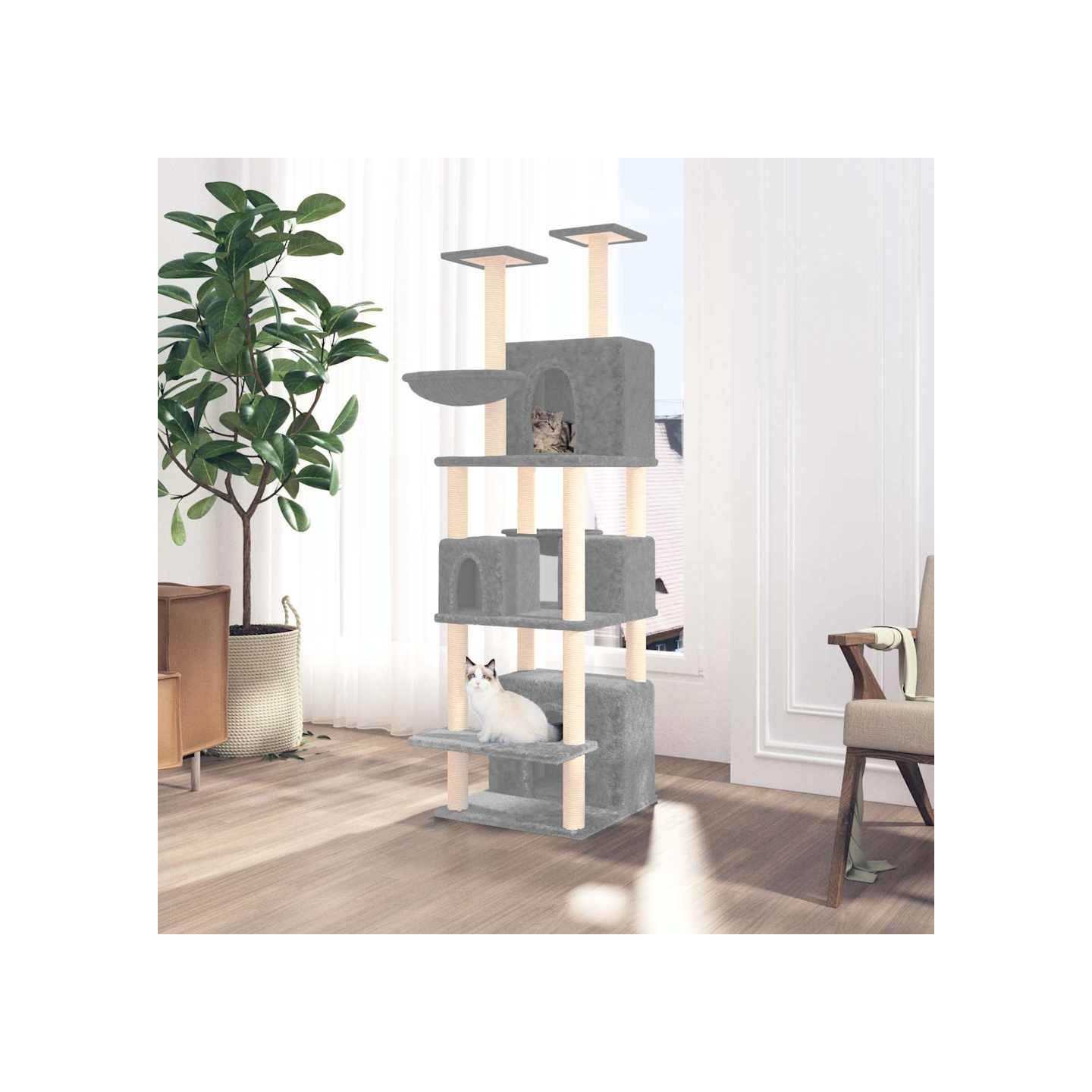 Arbre à chat avec griffoirs en sisal Gris clair 180 cm