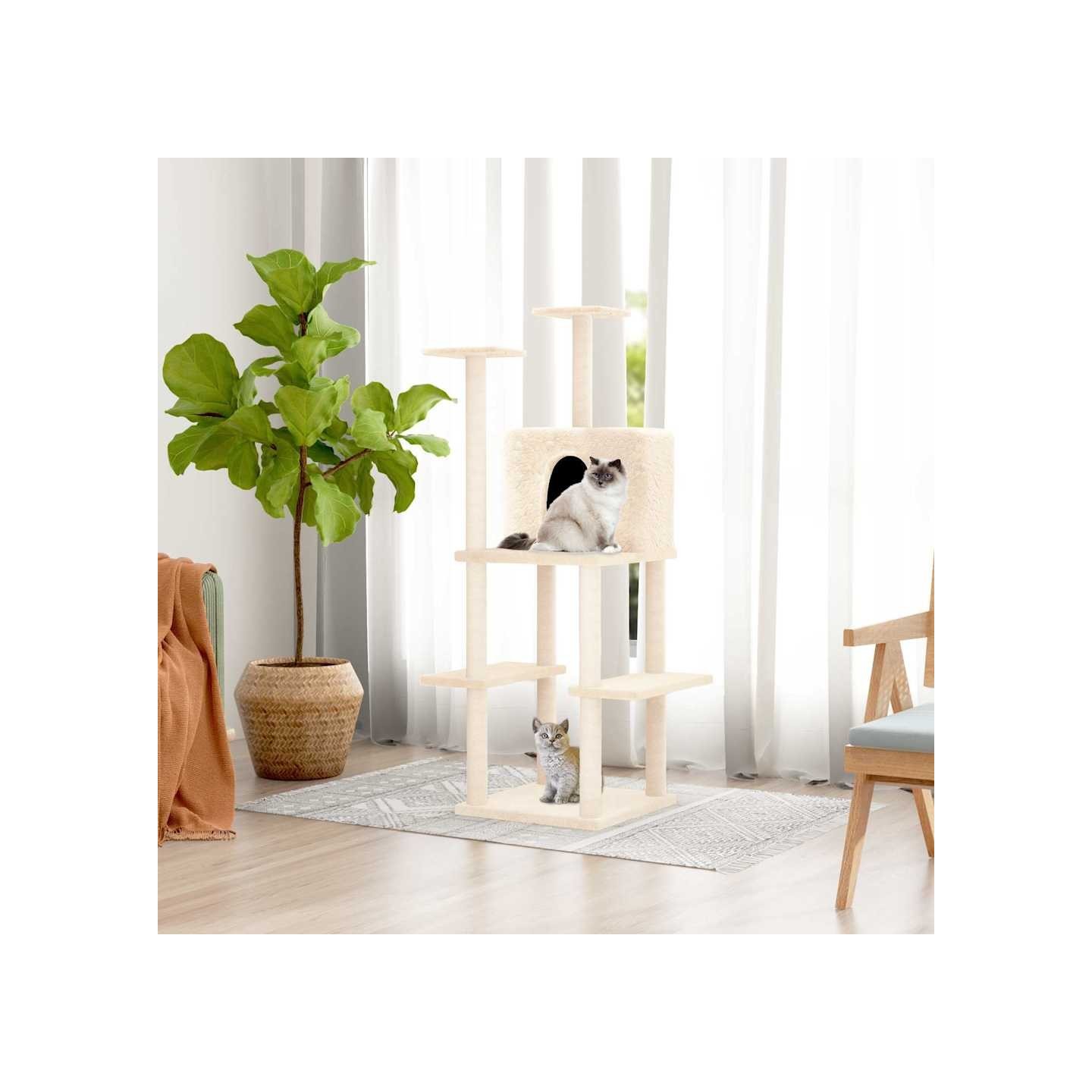 Arbre à chat avec griffoirs en sisal Crème 144,5 cm