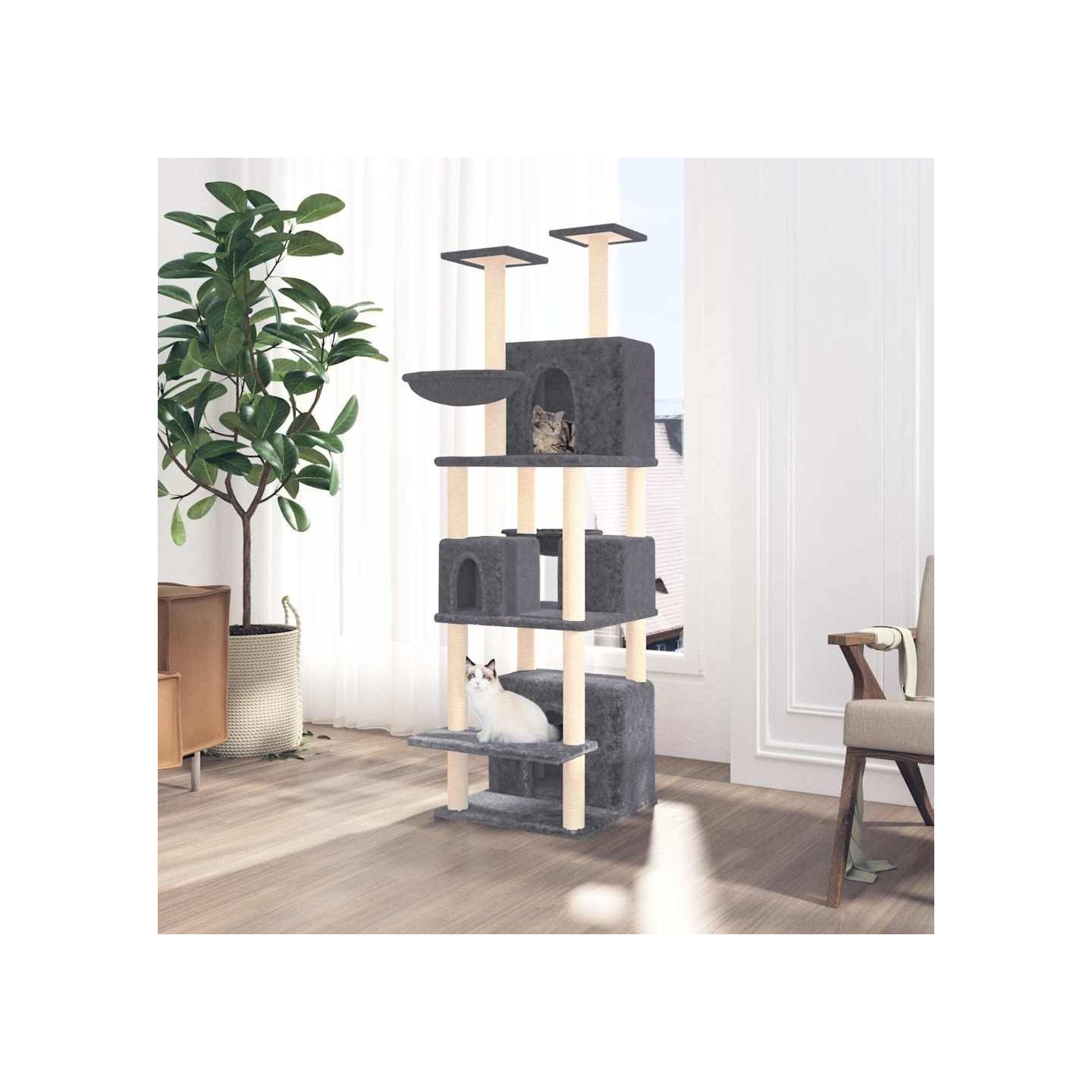 Arbre à chat avec griffoirs en sisal Gris foncé 180 cm