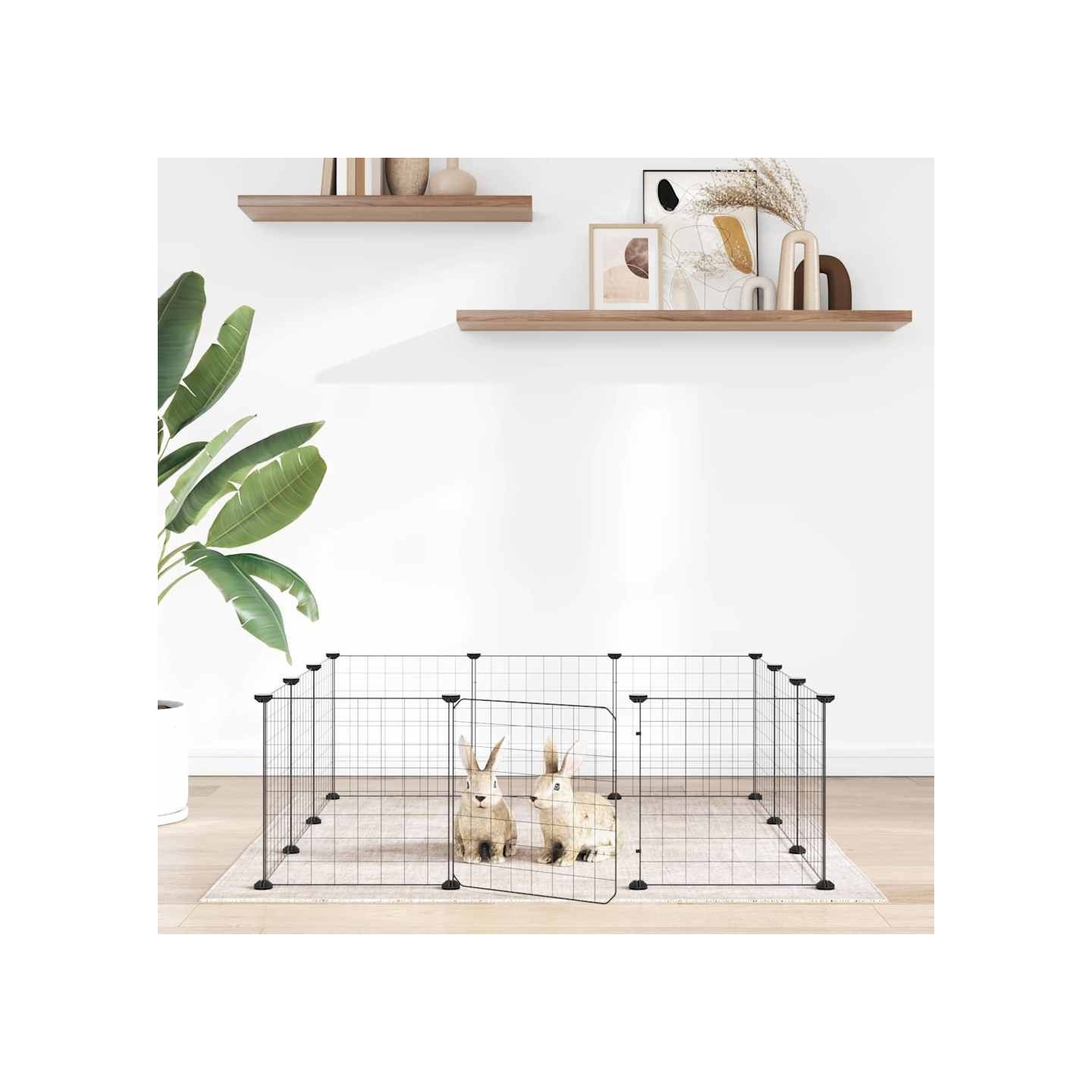 Cage pour animaux 12 panneaux avec porte noire 105x105x35 cm
