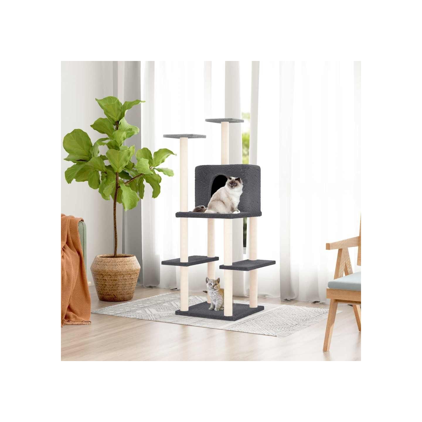 Arbre à chat avec griffoirs en sisal Gris foncé 144,5 cm