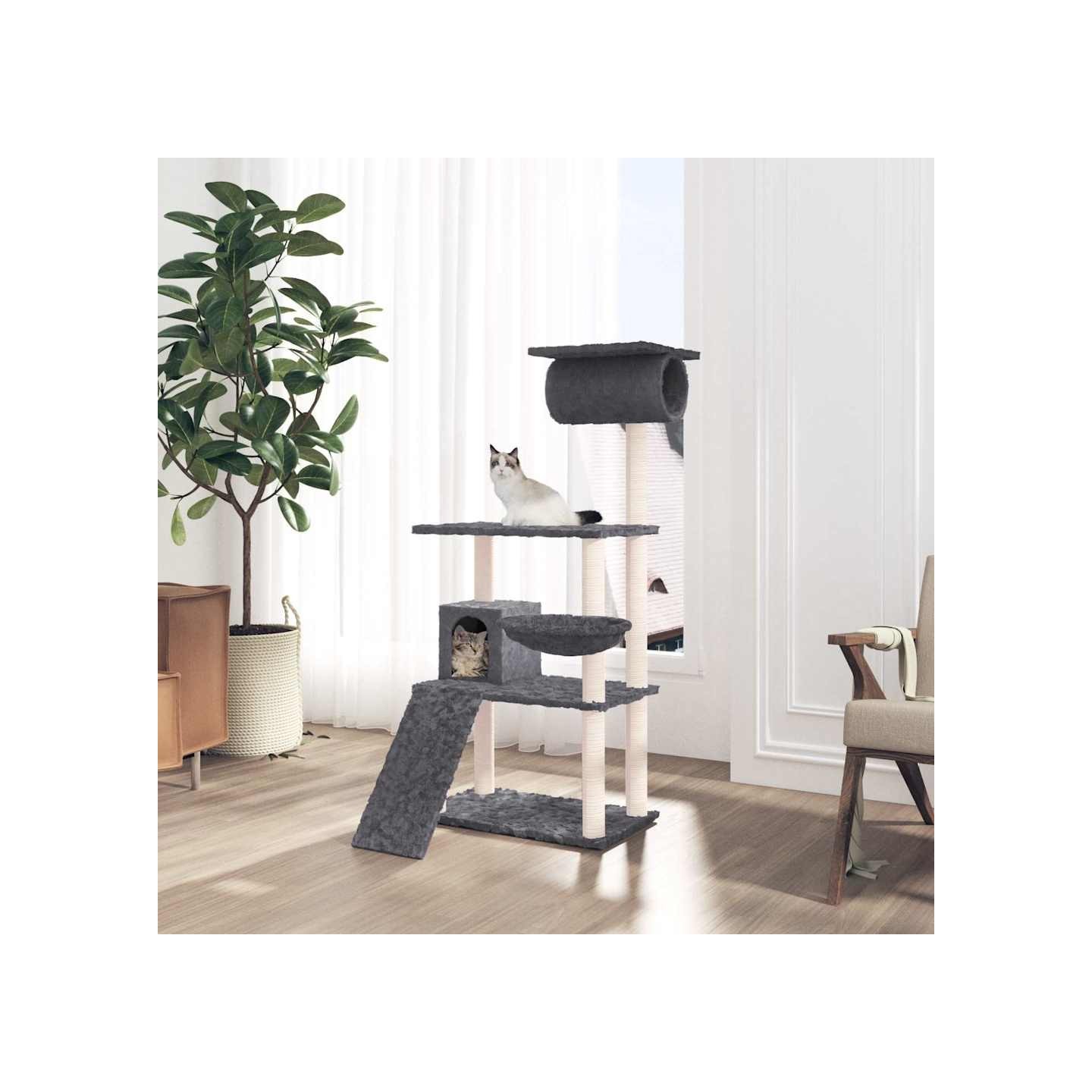 Arbre à chat avec griffoirs en sisal Gris foncé 131 cm