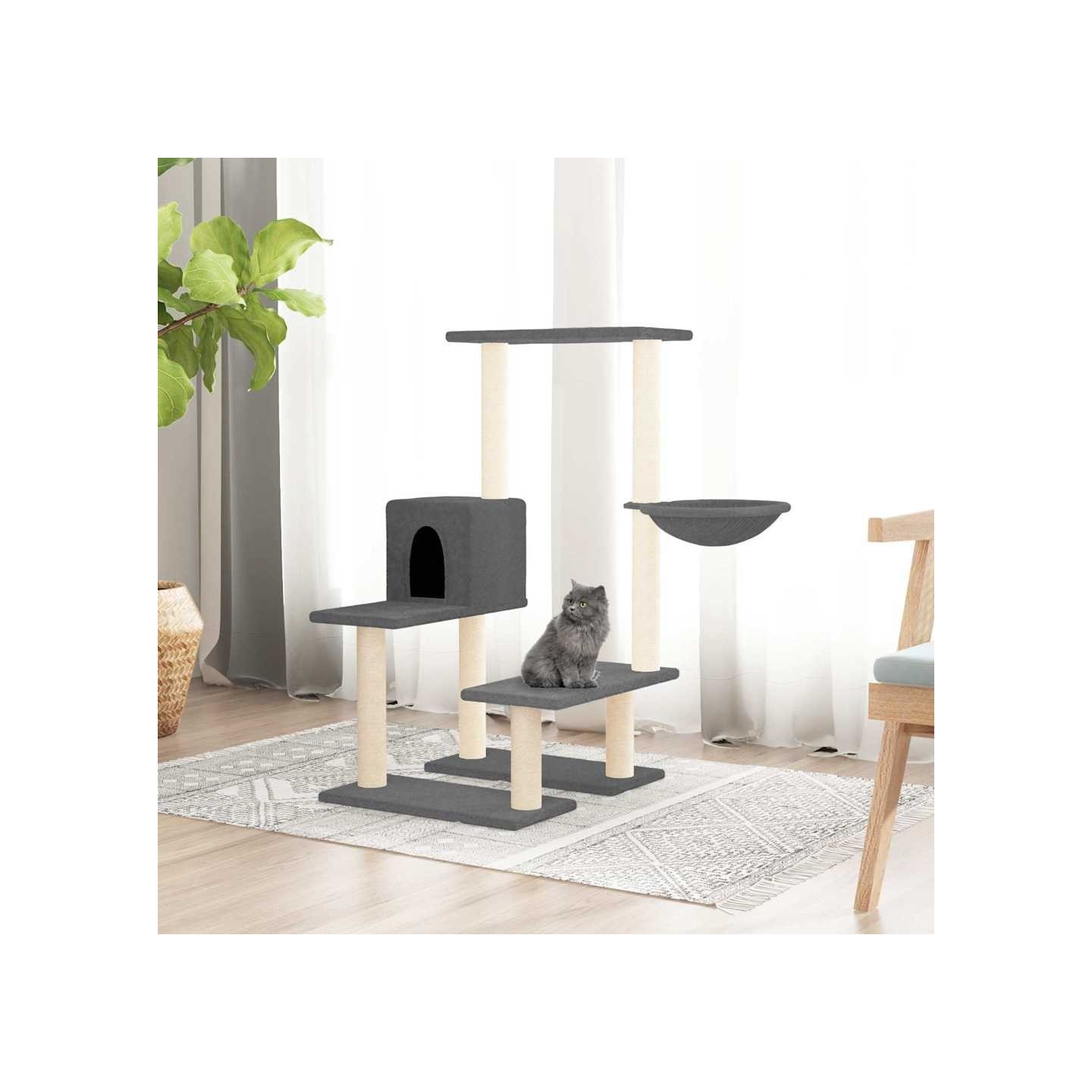 Arbre à chat avec griffoirs en sisal Gris foncé 94,5 cm