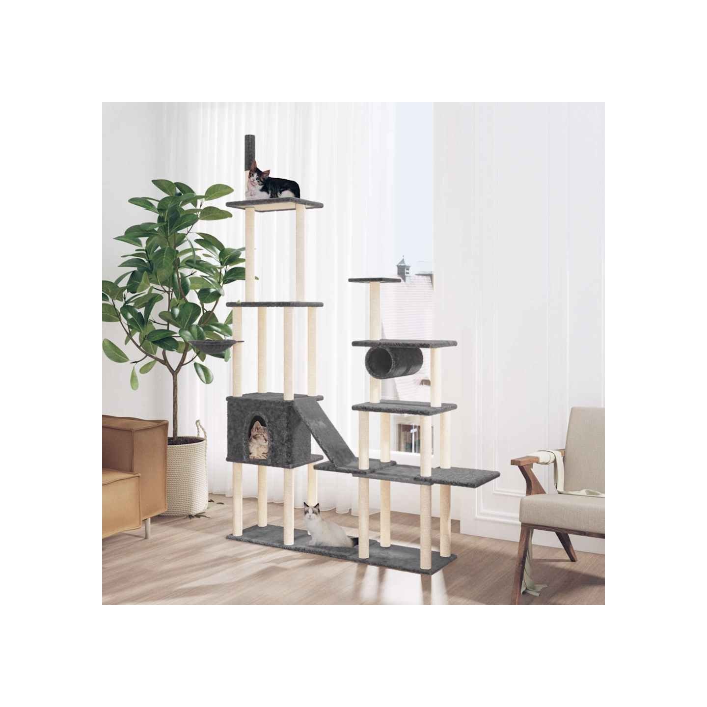 Arbre à chat avec griffoirs en sisal Gris foncé 279 cm