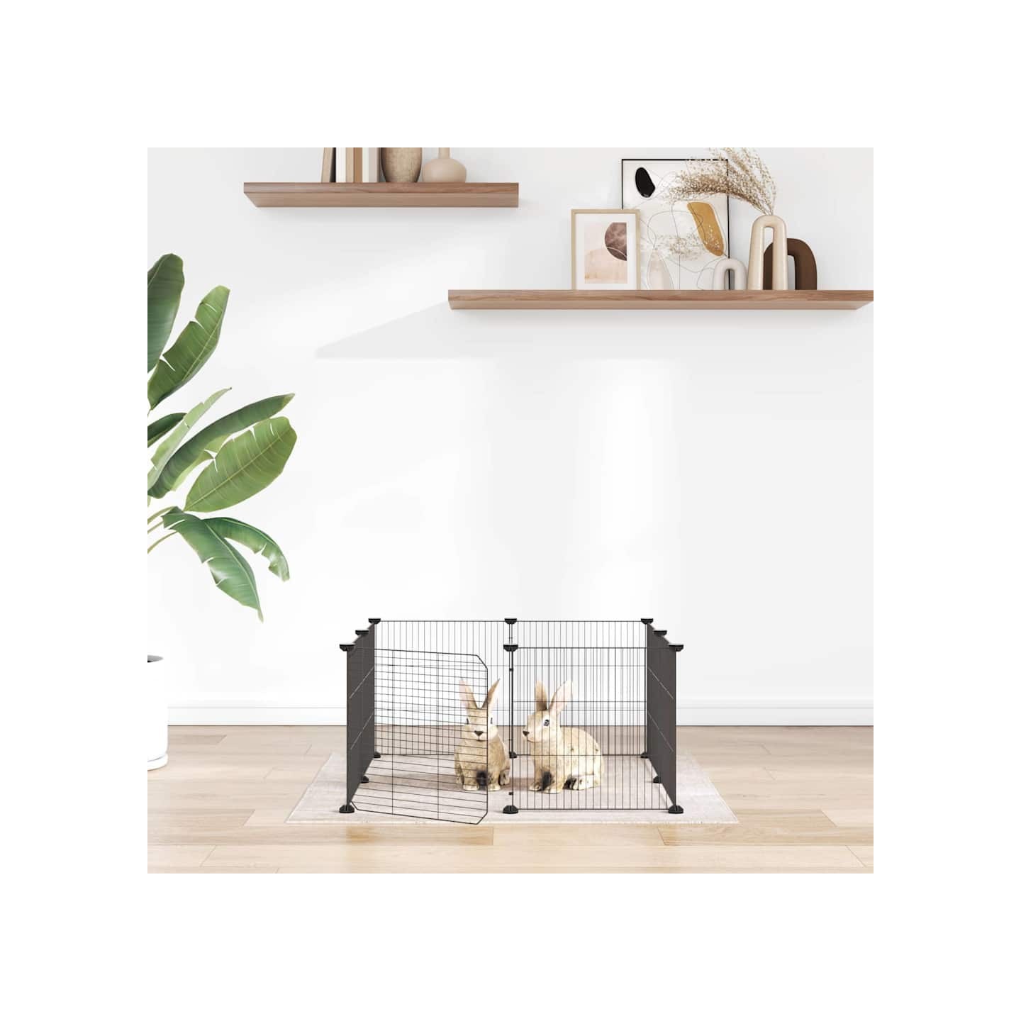 Cage pour animaux 8 panneaux avec porte noire 70x70x35 cm