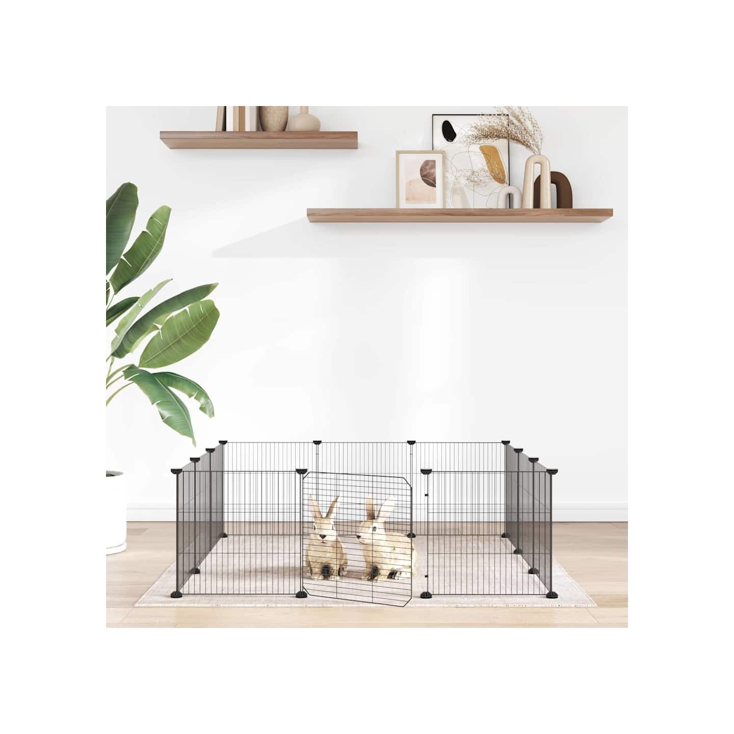 Cage pour animaux 12 panneaux avec porte noire 105x105x35 cm