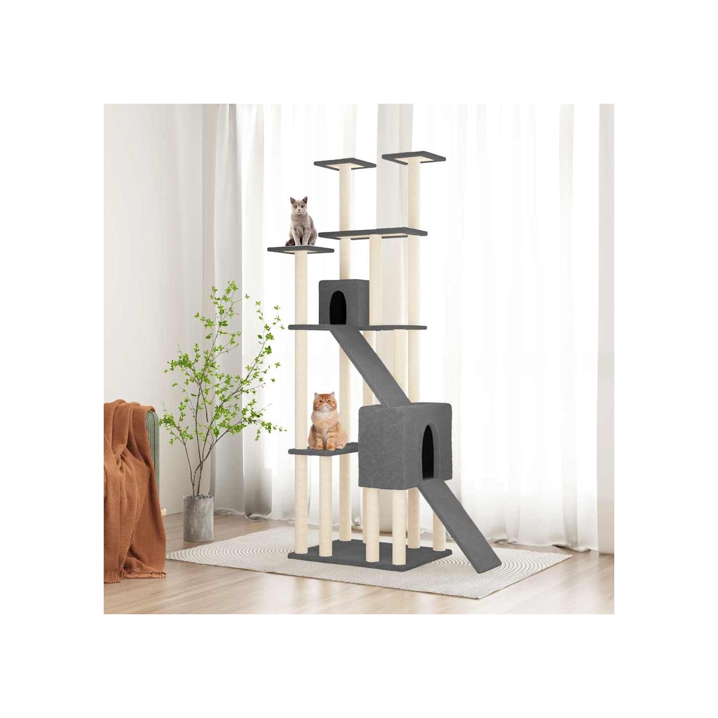Arbre à chat avec griffoirs en sisal Gris foncé 190 cm