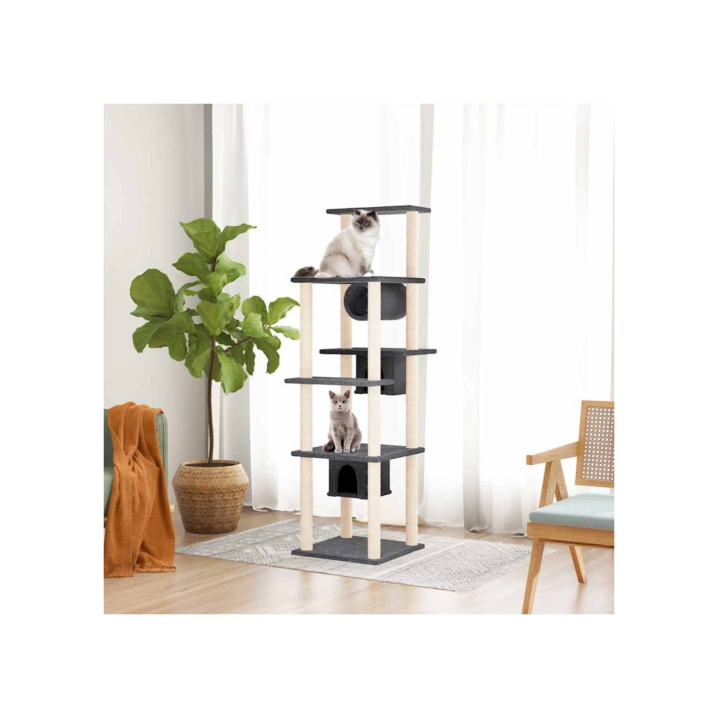 Arbre à chat avec griffoirs en sisal Gris foncé 169 cm