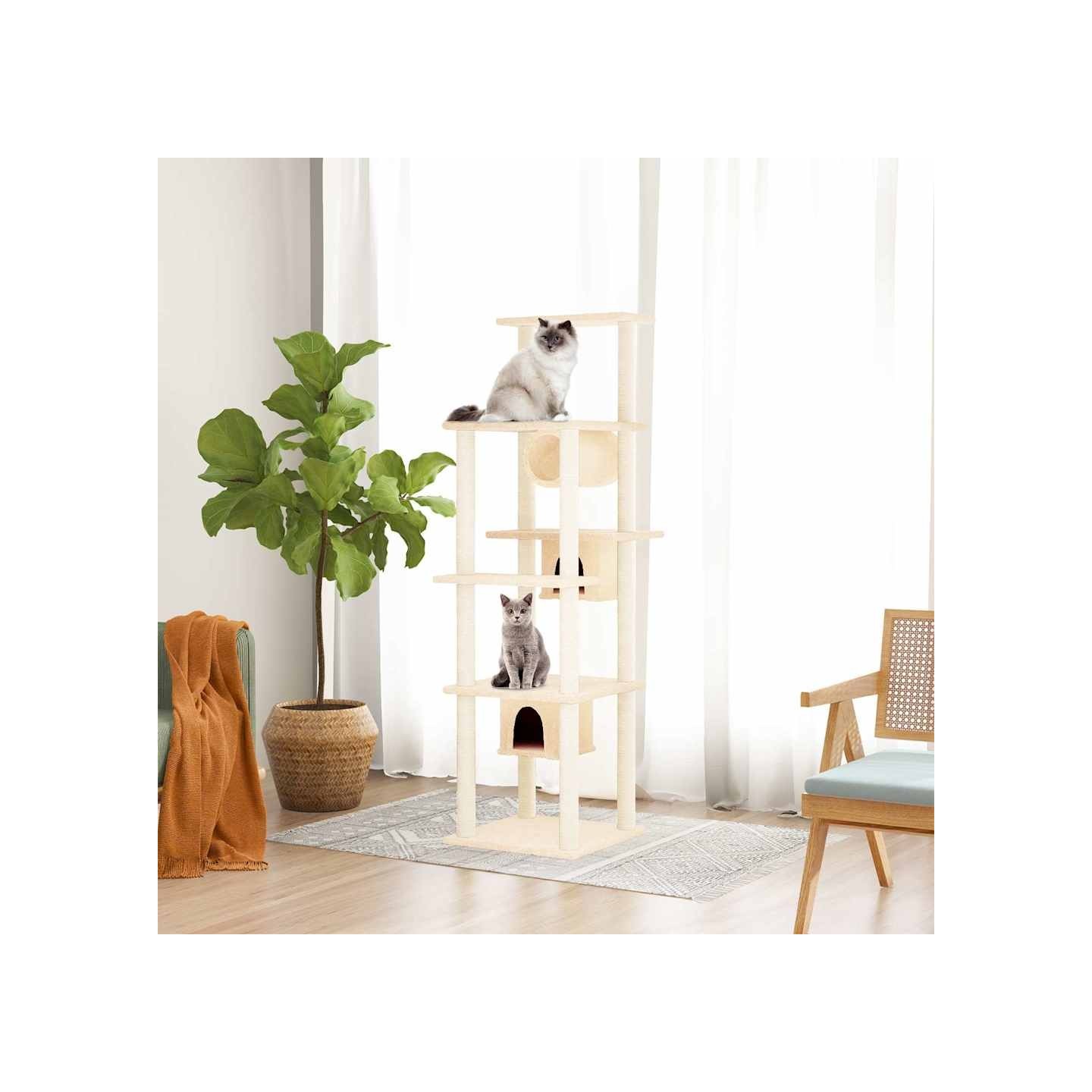 Arbre à chat avec griffoirs en sisal Crème 169 cm