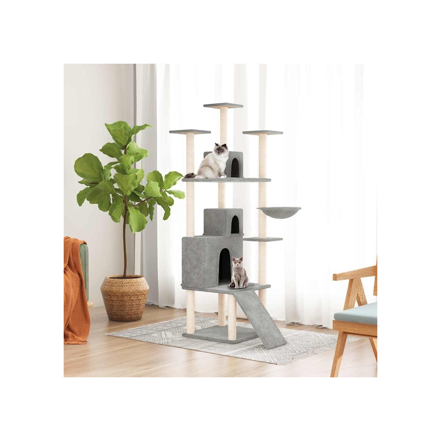 Arbre à chat avec griffoirs en sisal Gris clair 175 cm