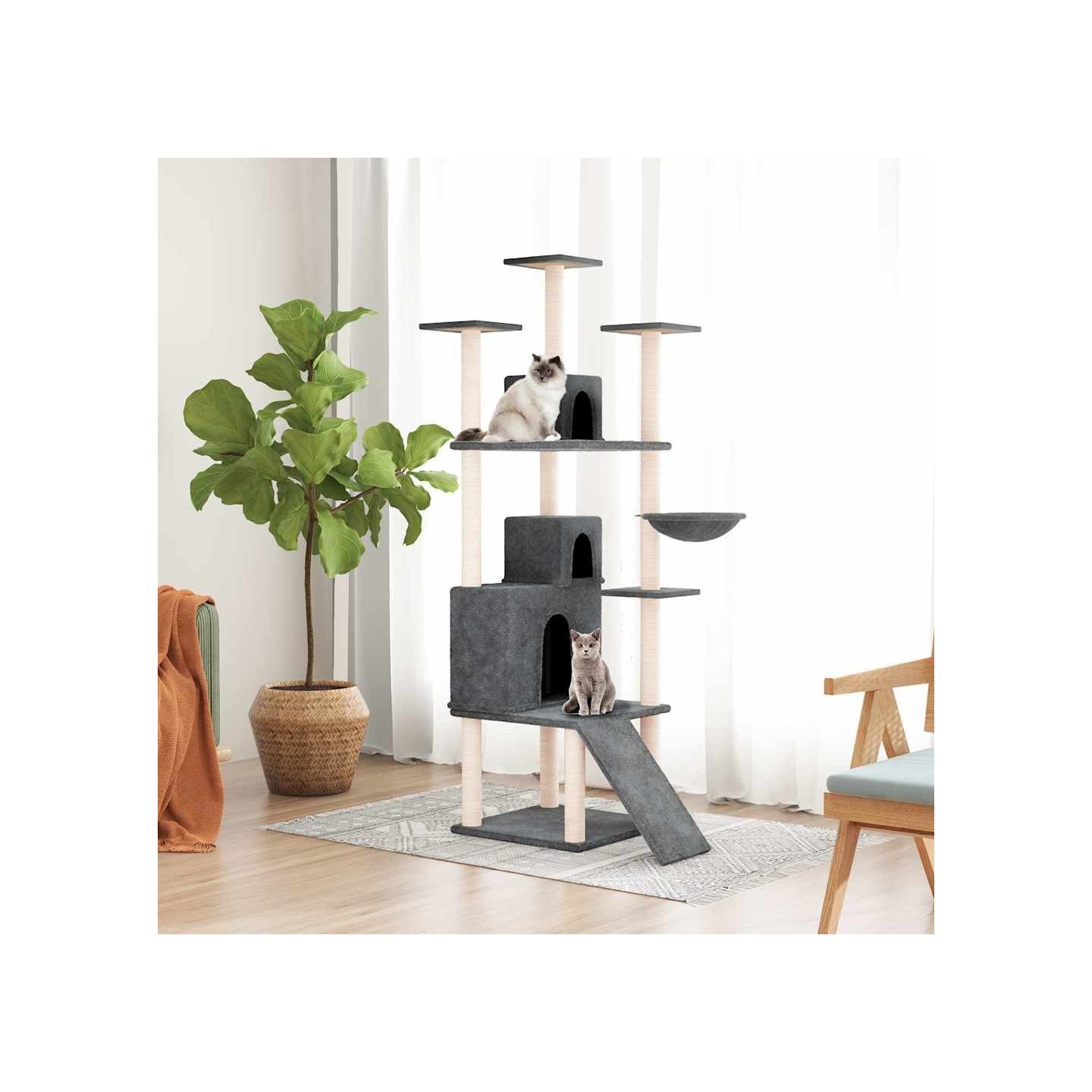 Arbre à chat avec griffoirs en sisal Gris foncé 175 cm
