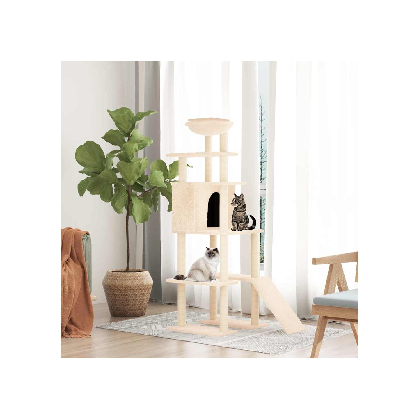 Arbre à chat avec griffoirs en sisal Crème 166 cm