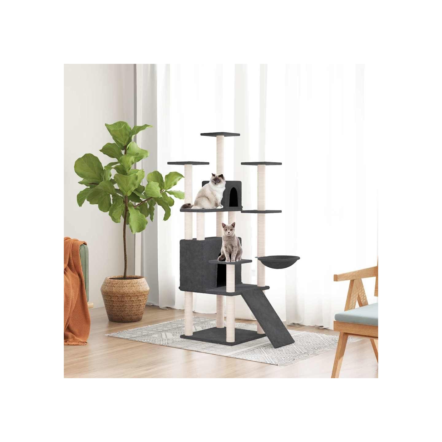 Arbre à chat avec griffoirs en sisal Gris foncé 154 cm