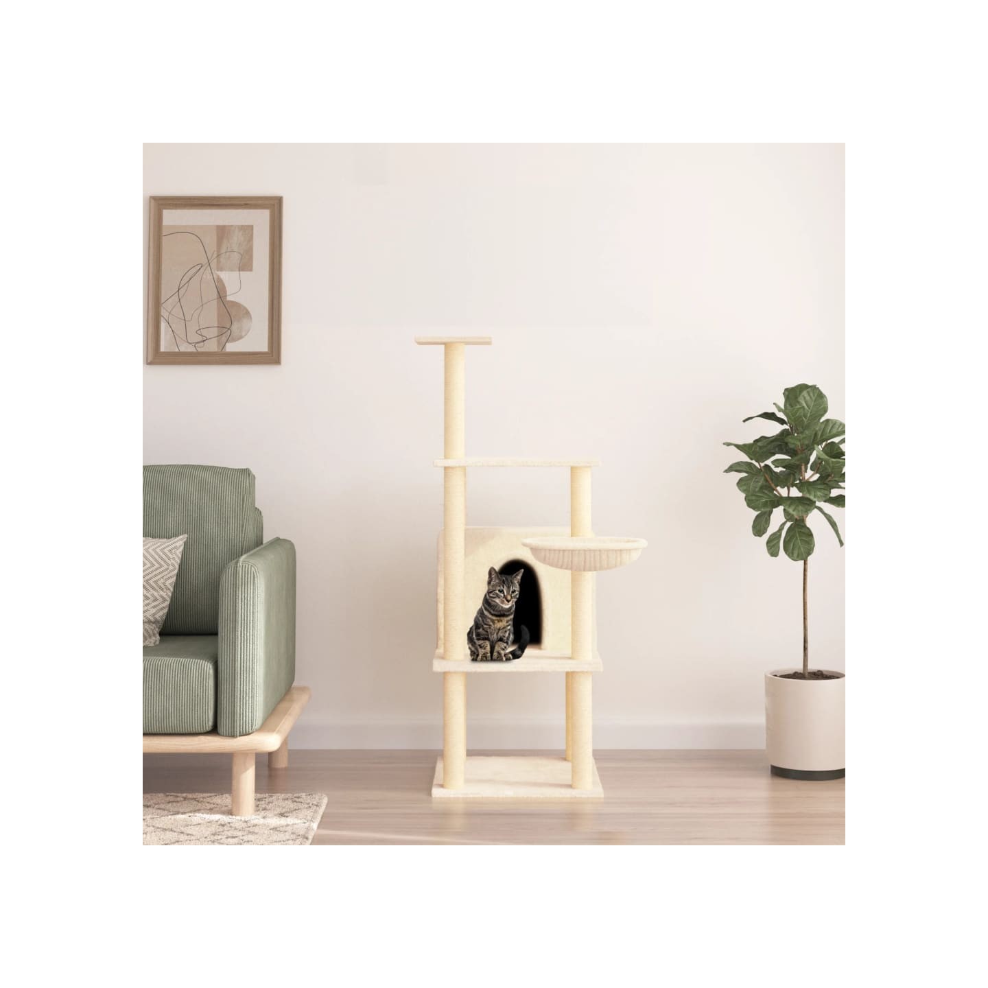 Arbre à chat avec griffoirs en sisal crème 132 cm