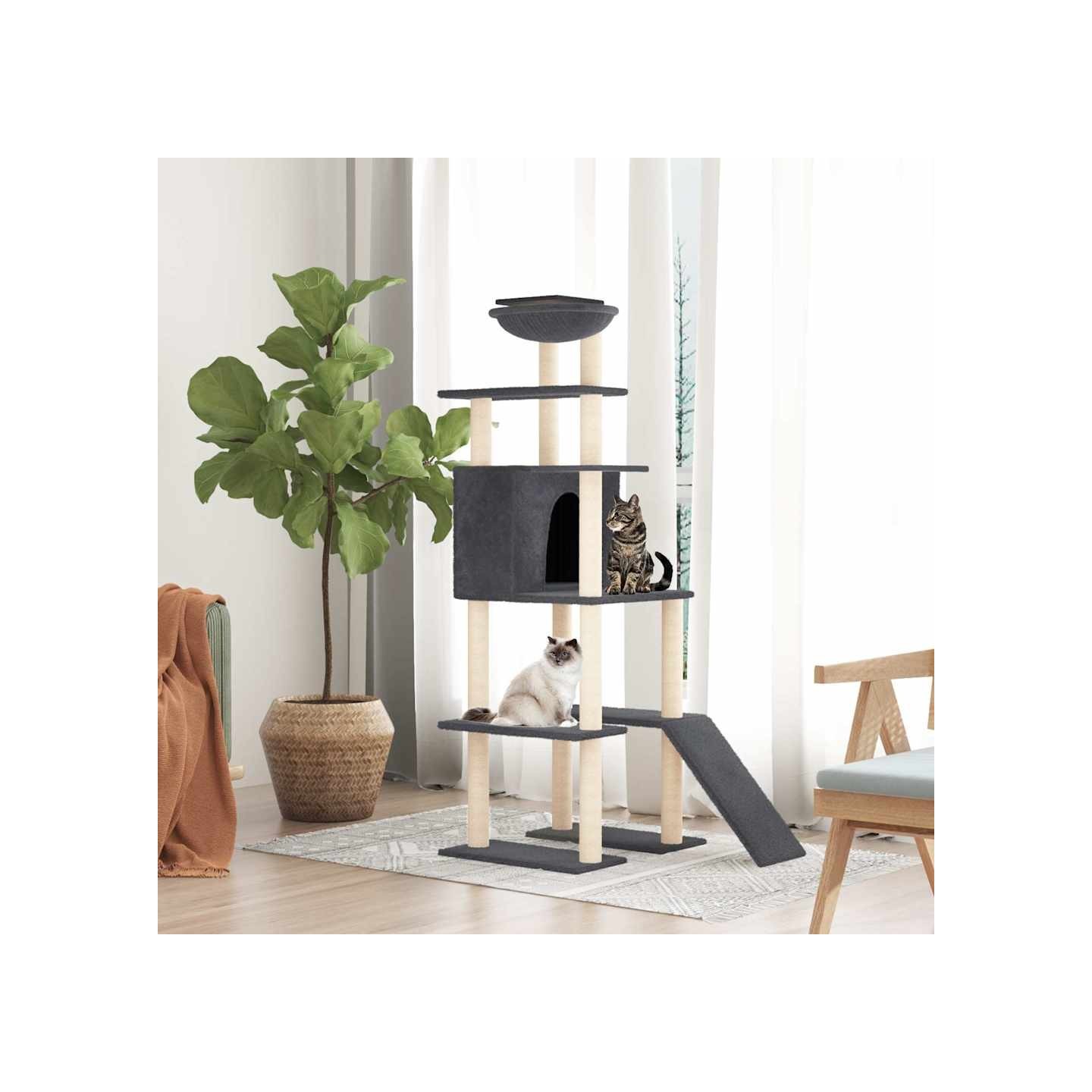Arbre à chat avec griffoirs en sisal Gris foncé 166 cm