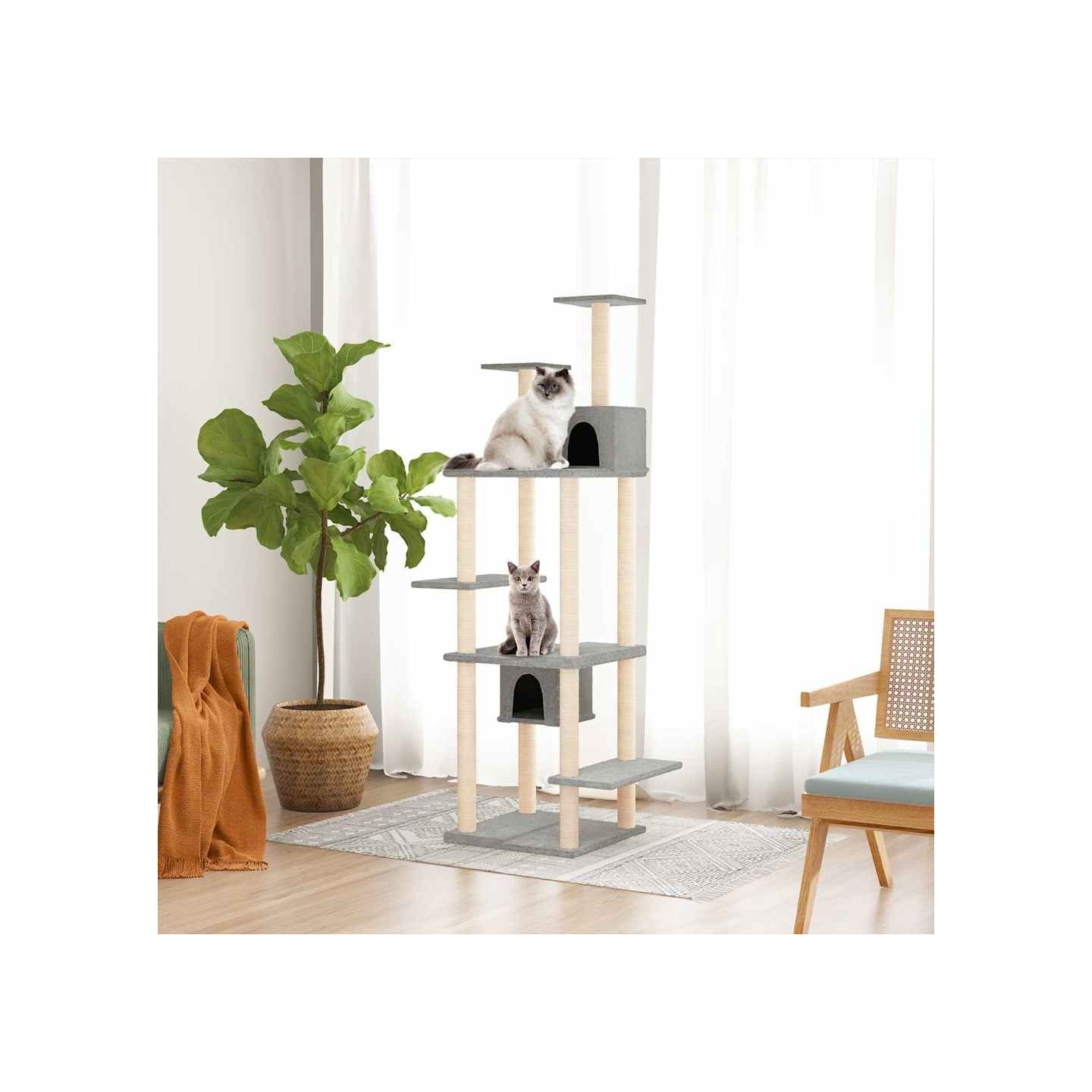 Arbre à chat avec griffoirs en sisal Gris clair 176 cm