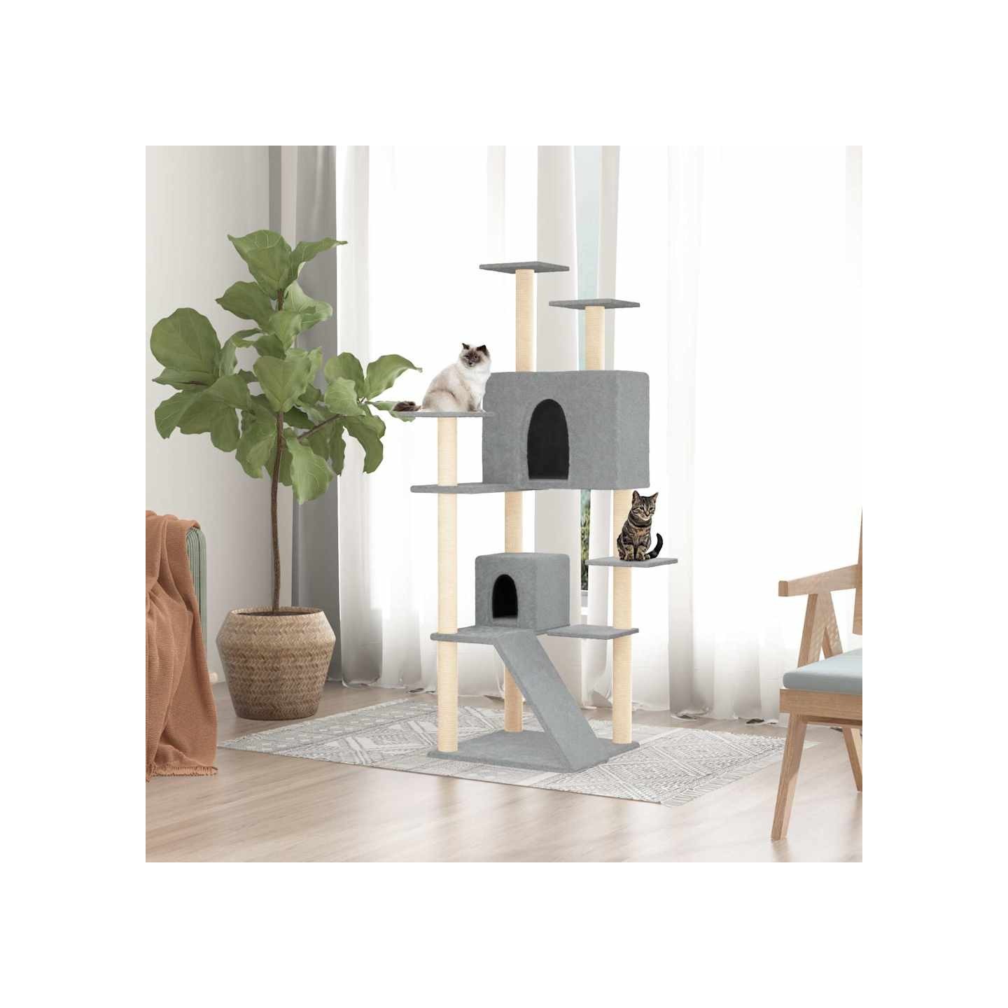 Arbre à chat avec griffoirs en sisal Gris clair 153 cm