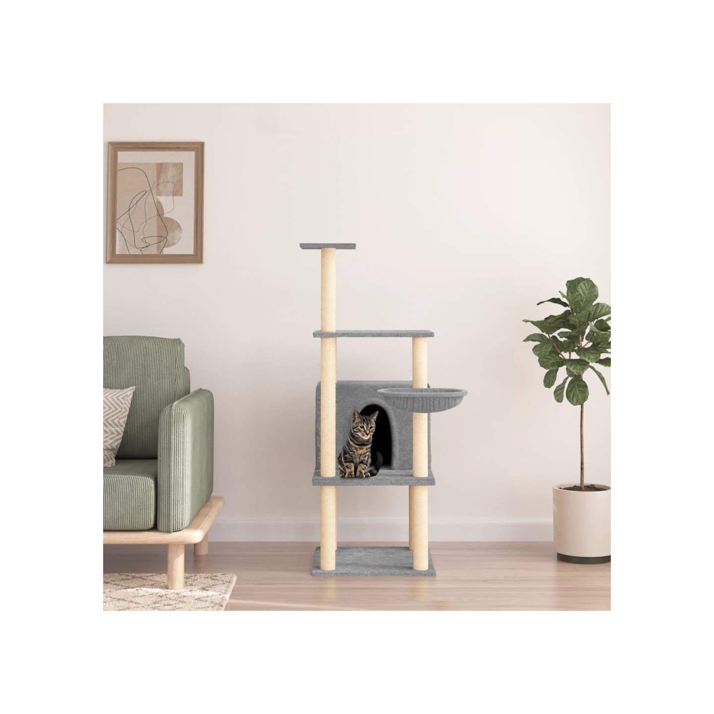 Arbre à chat avec griffoirs en sisal gris clair 132 cm