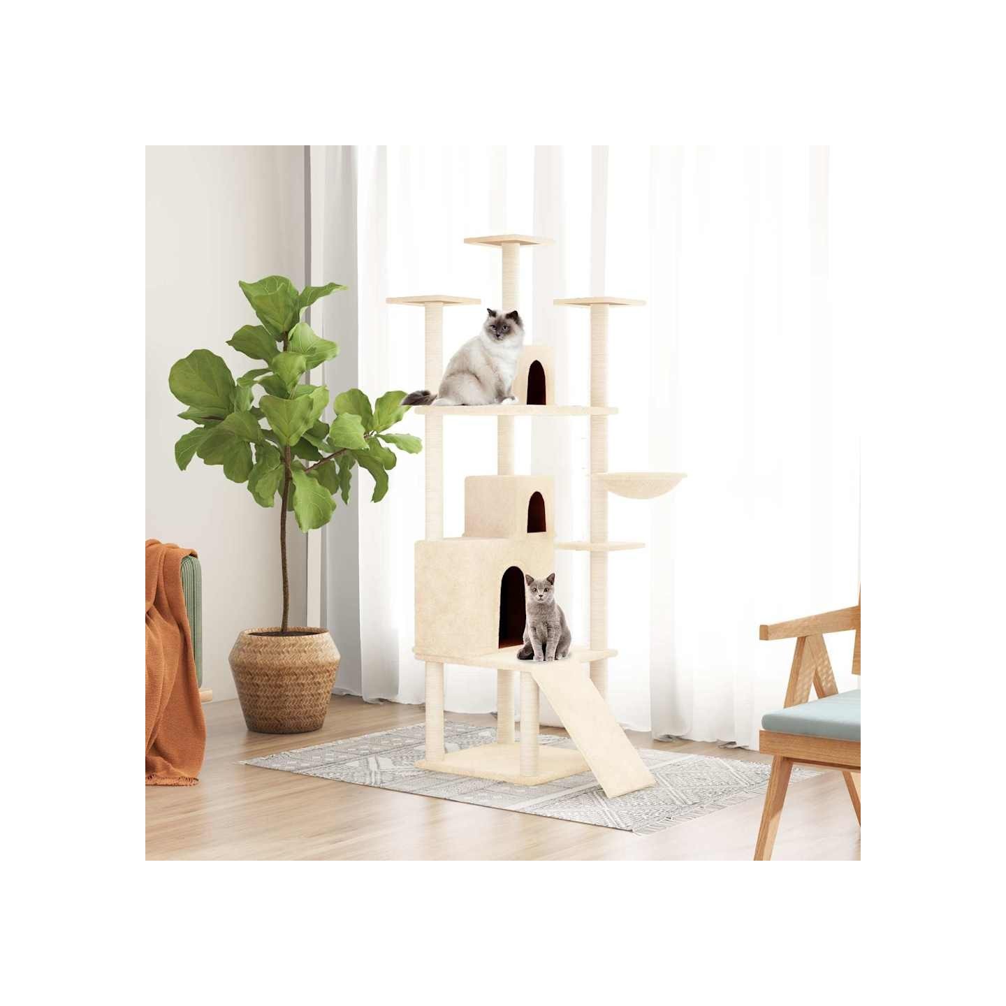 Arbre à chat avec griffoirs en sisal Crème 175 cm