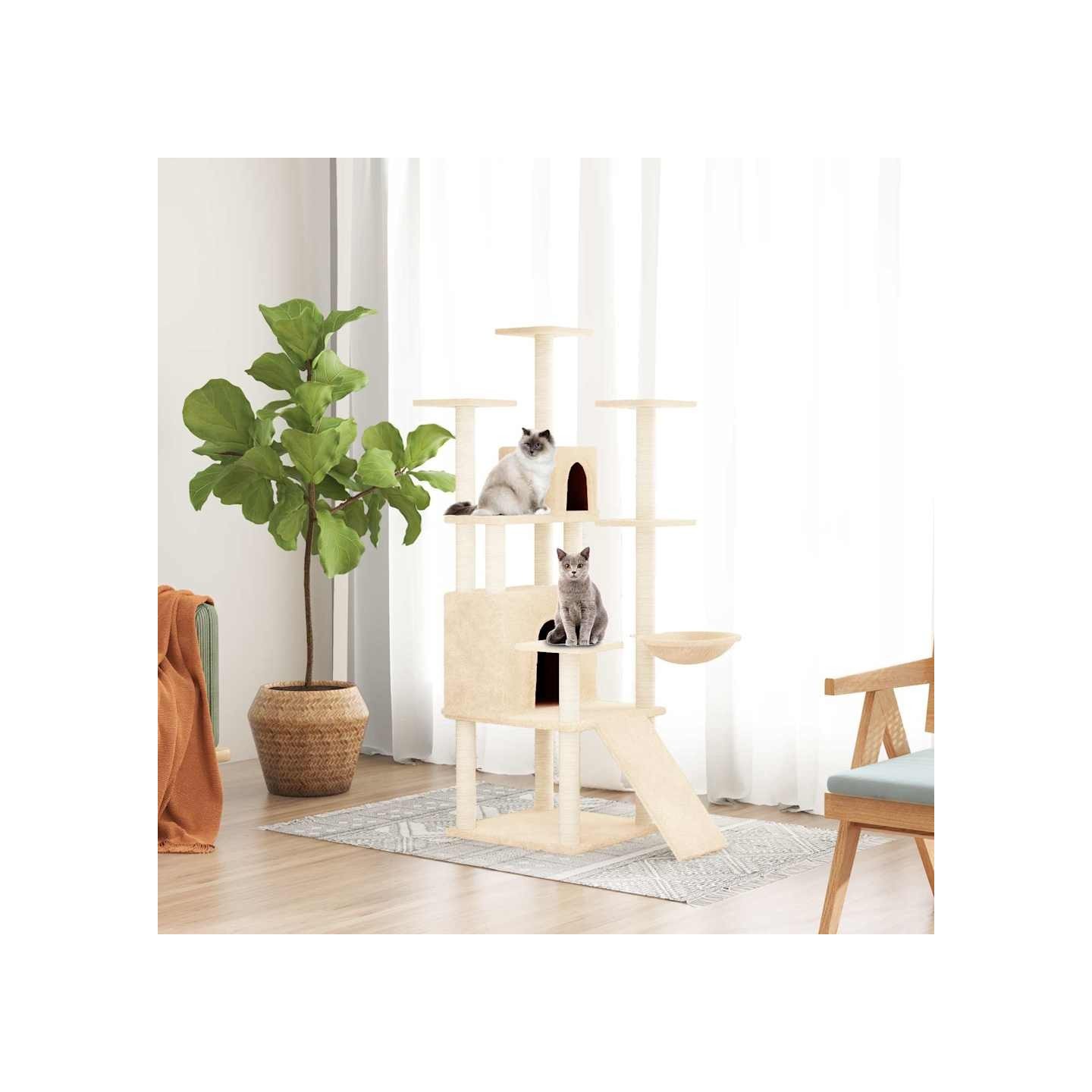 Arbre à chat avec griffoirs en sisal Crème 154 cm