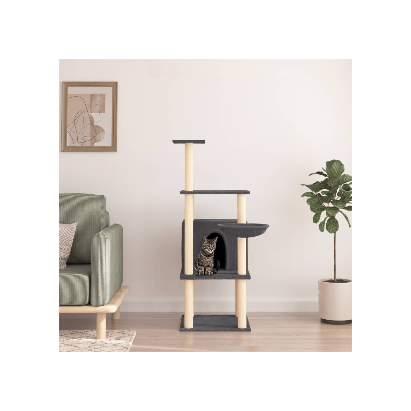 Arbre à chat avec griffoirs en sisal gris foncé 132 cm