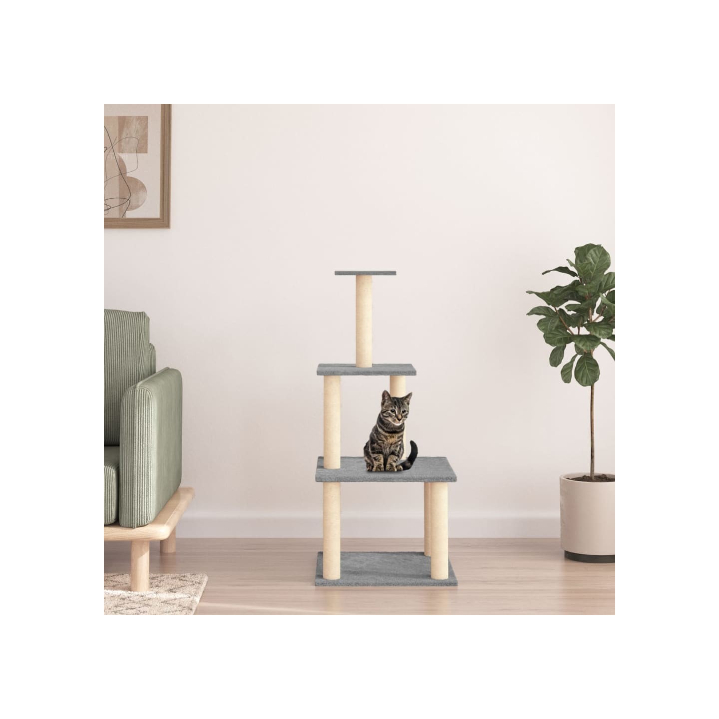 Arbre à chat avec griffoirs en sisal gris clair 111 cm